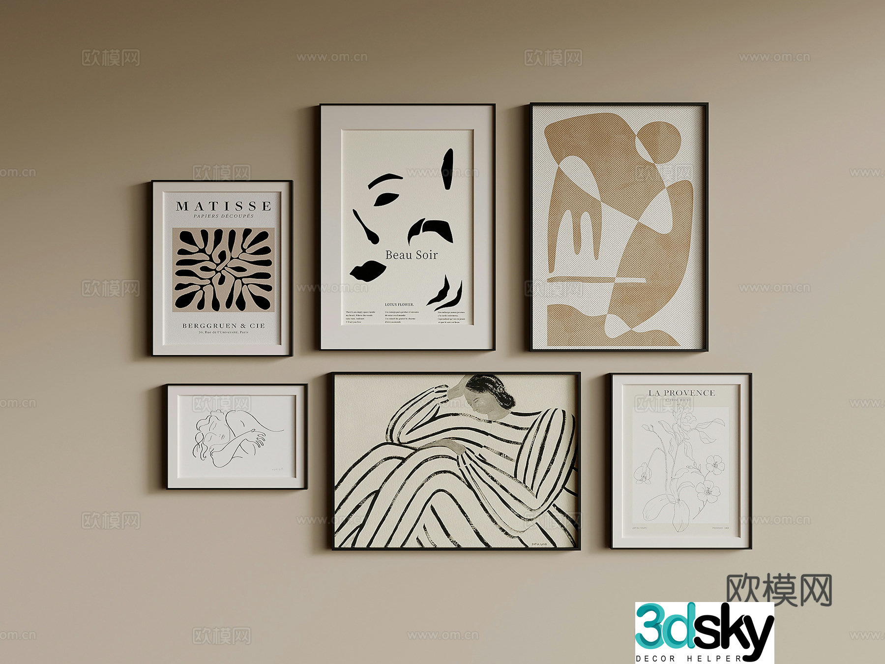 French retro style decorative painting hanging painting combination 3D model