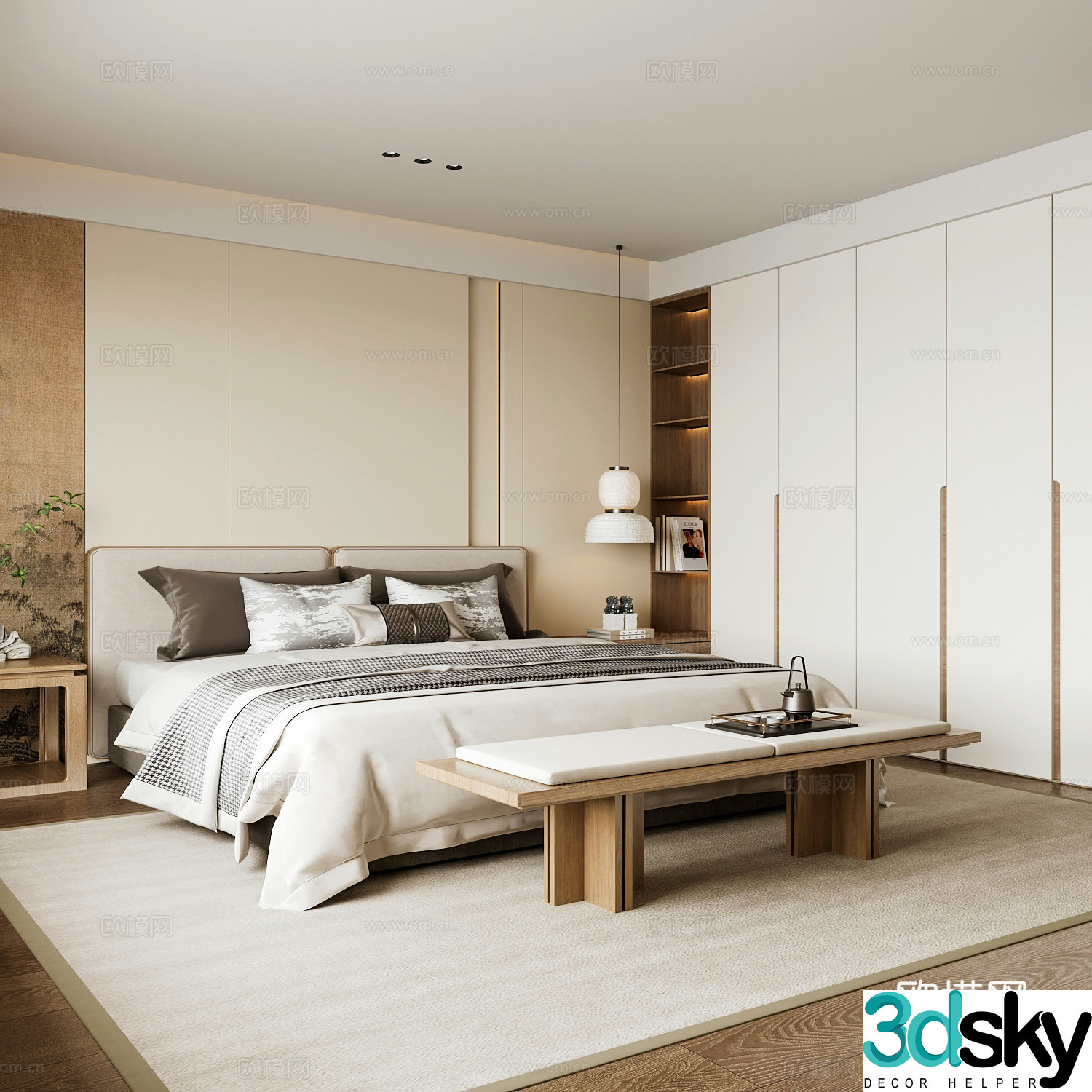 New Chinese style home bedroom Song family aesthetic bedroom Song style bedroom New Chinese style double bed New Chinese 3D model