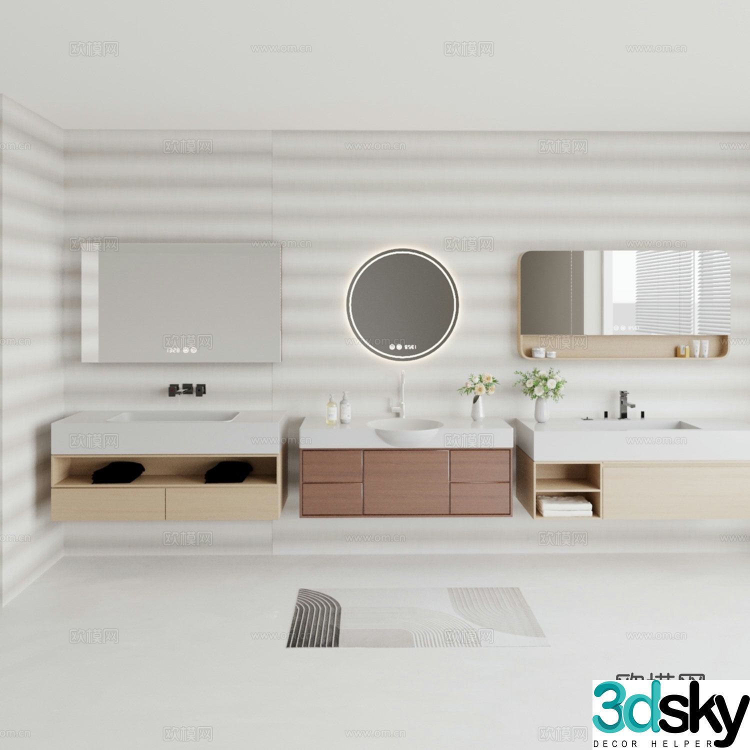 Bathroom mirror cabinet combination 3D model