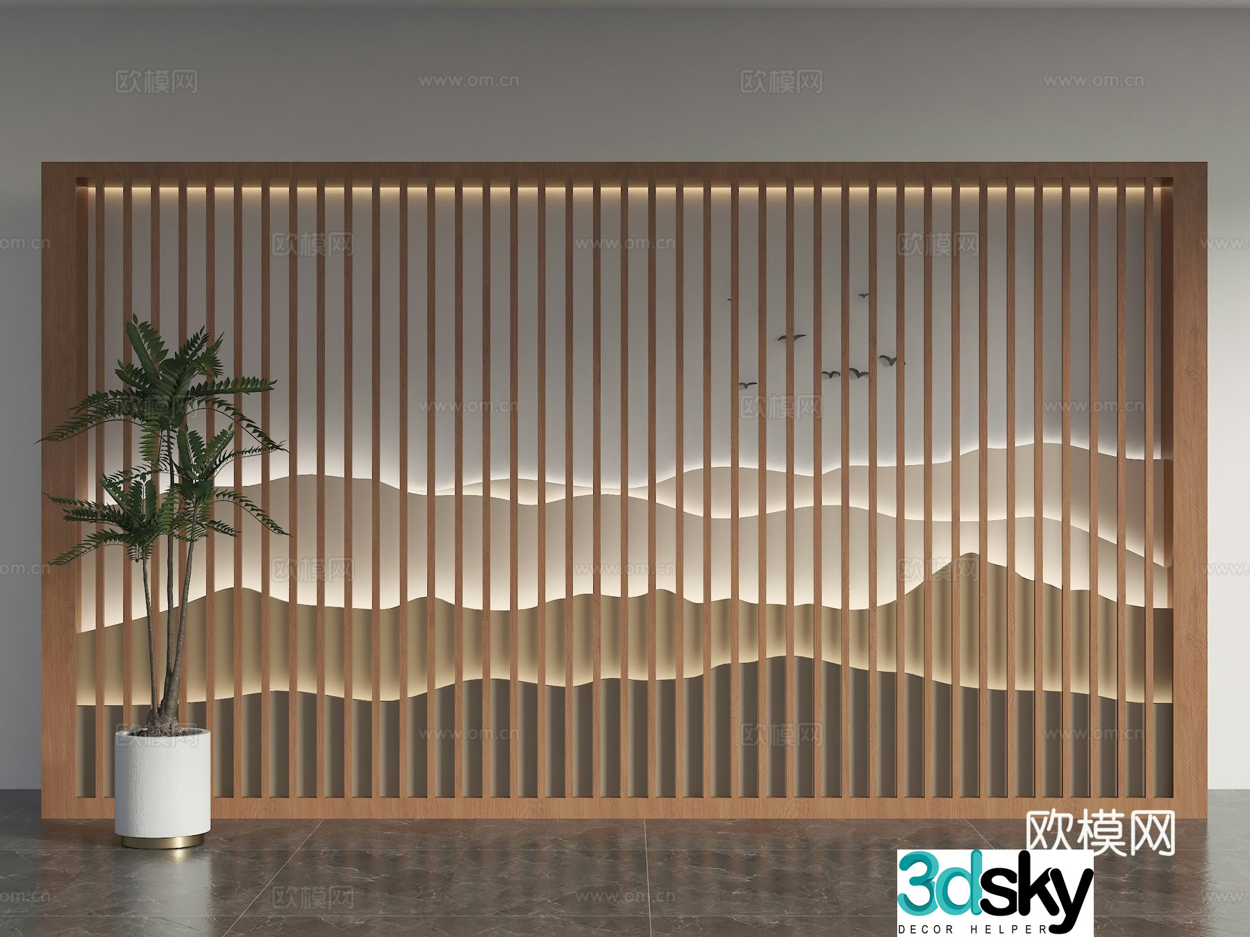 New Chinese style grille background wall landscape background wall landscape grille background wall ink painting background grid 3d model