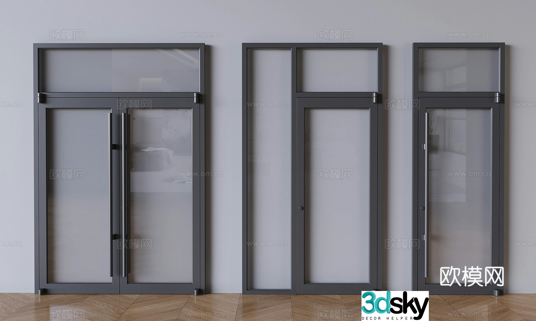 Shop glass swing doors Office glass double-open doors Glass single-open doors 3D model