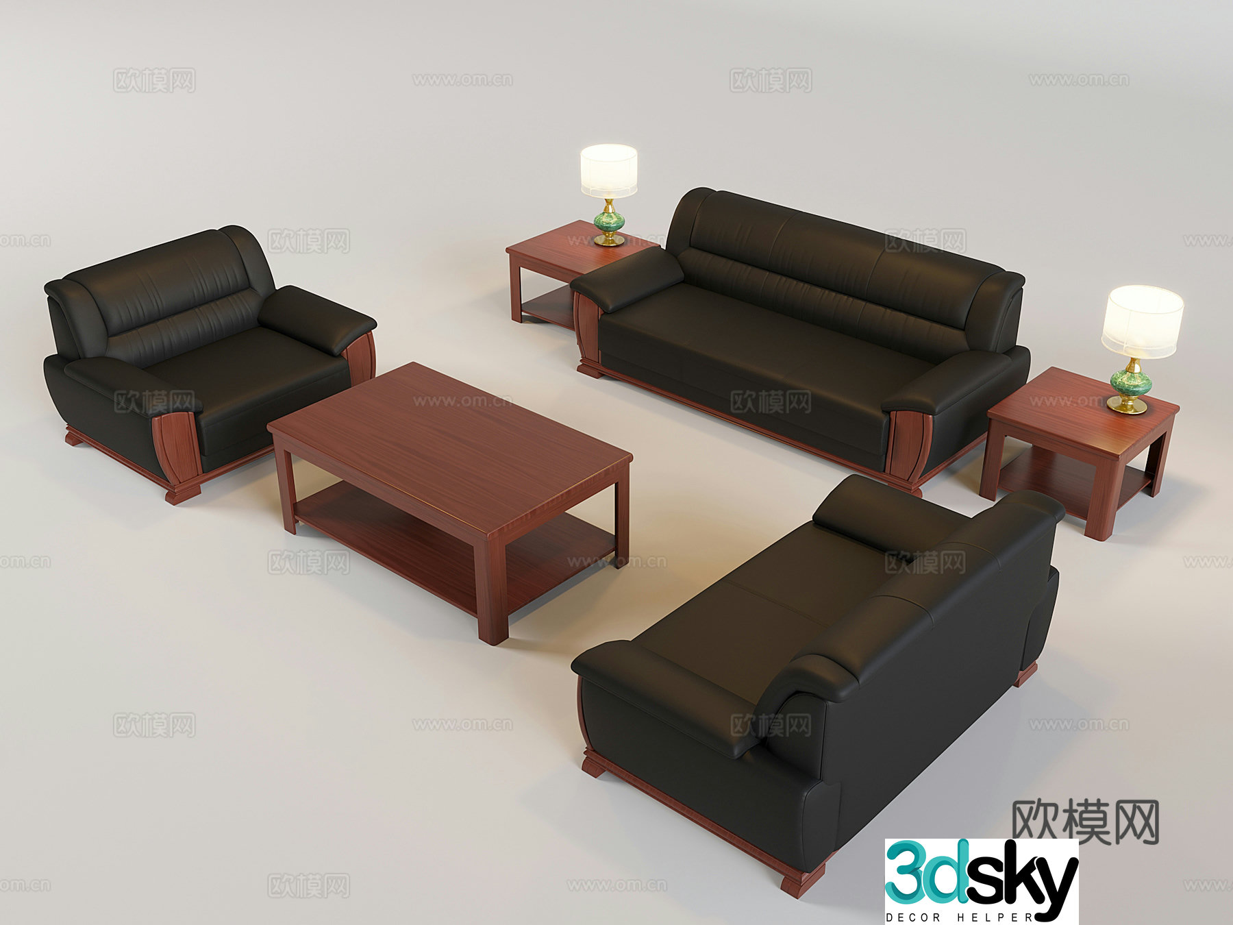 Chinese sofa coffee table combination solid wood sofa coffee table lamp office reception sofa 3D model