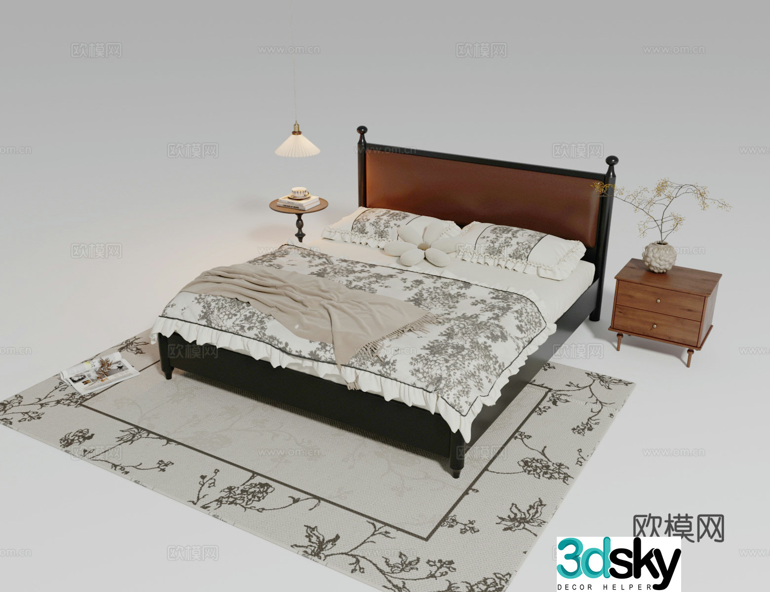 French retro double bed combination 3D model