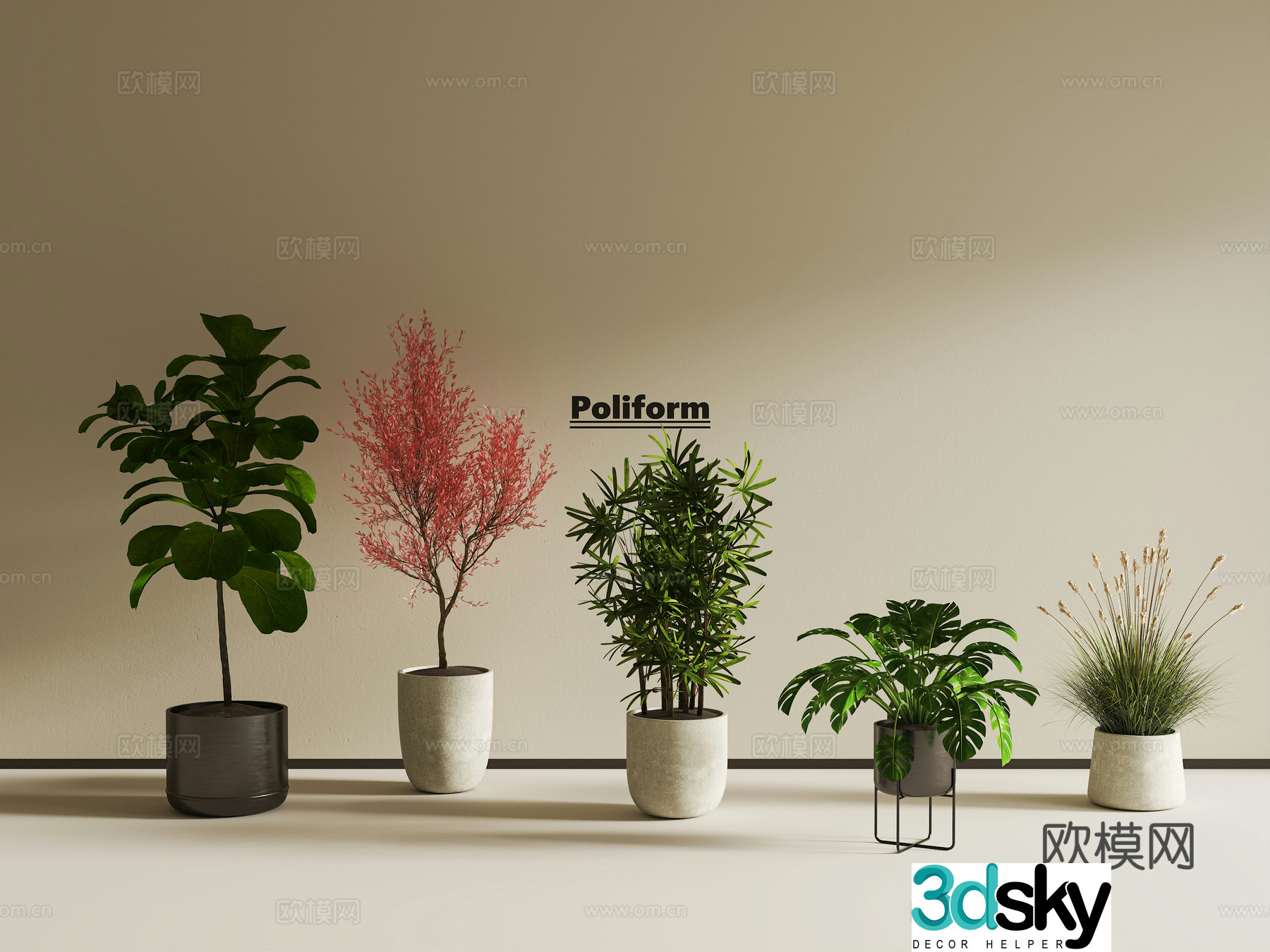 Green plant ornaments Middle-aged retro green plant ornaments Middle-aged green plant potted plants Floor-standing potted plants 3D model