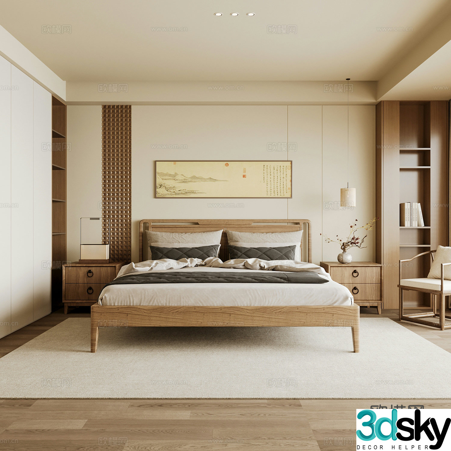New Chinese style home bedroom Song family aesthetic bedroom Song style bedroom New Chinese style double bed 3D model