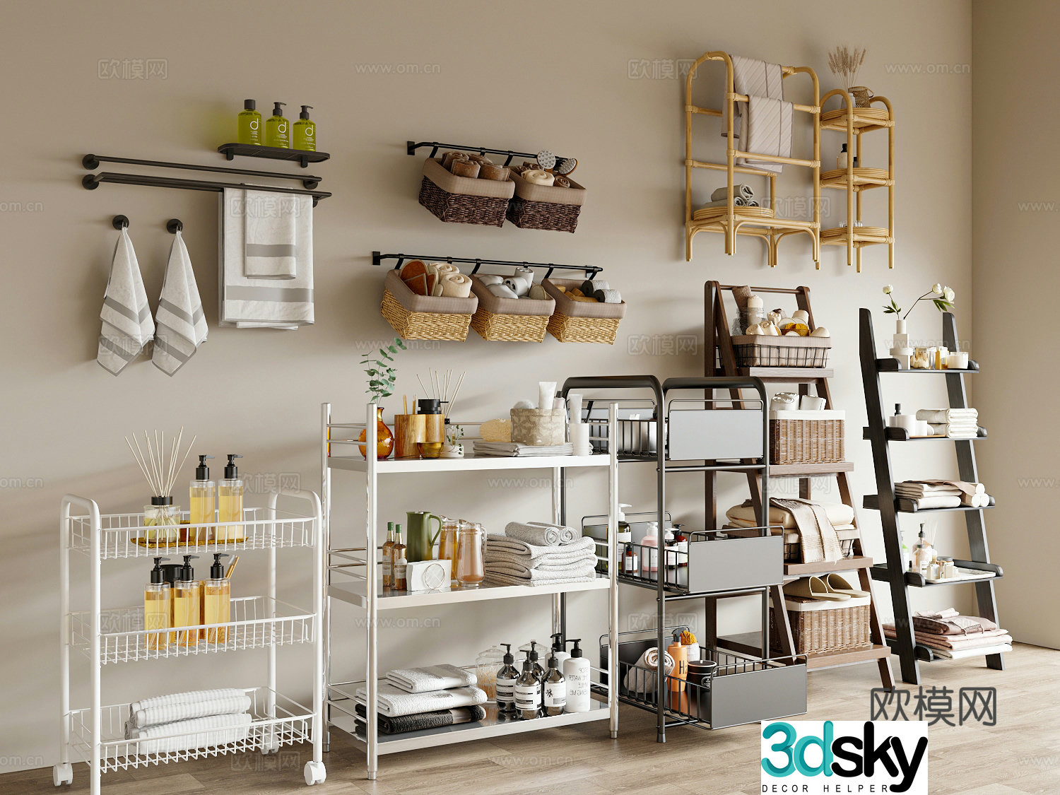 Modern bathroom rack trolley towel rack 3d model