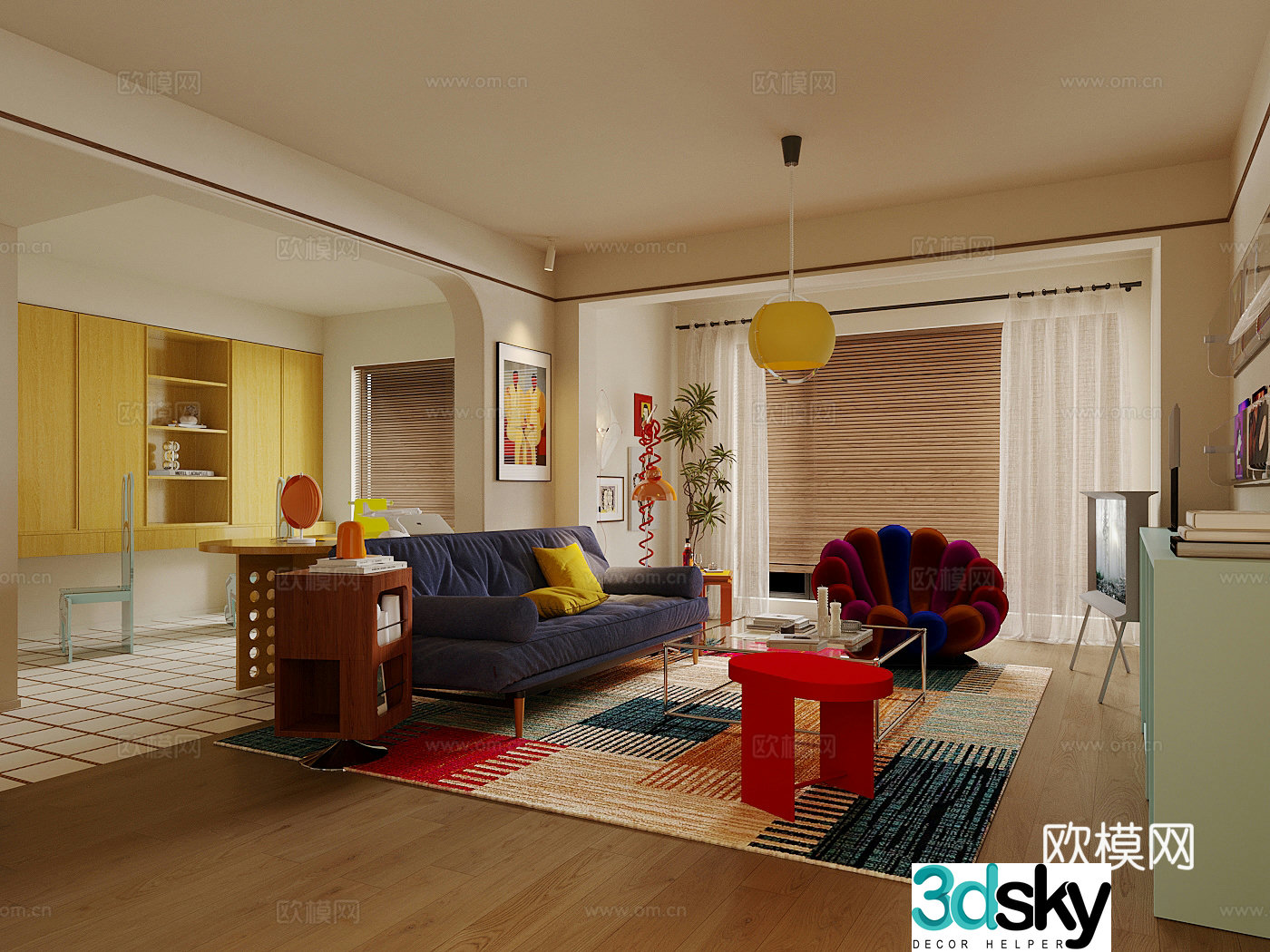 Modern home living room Bauhaus living room Memphis living room Retro style living room Dopamine furniture 3d model