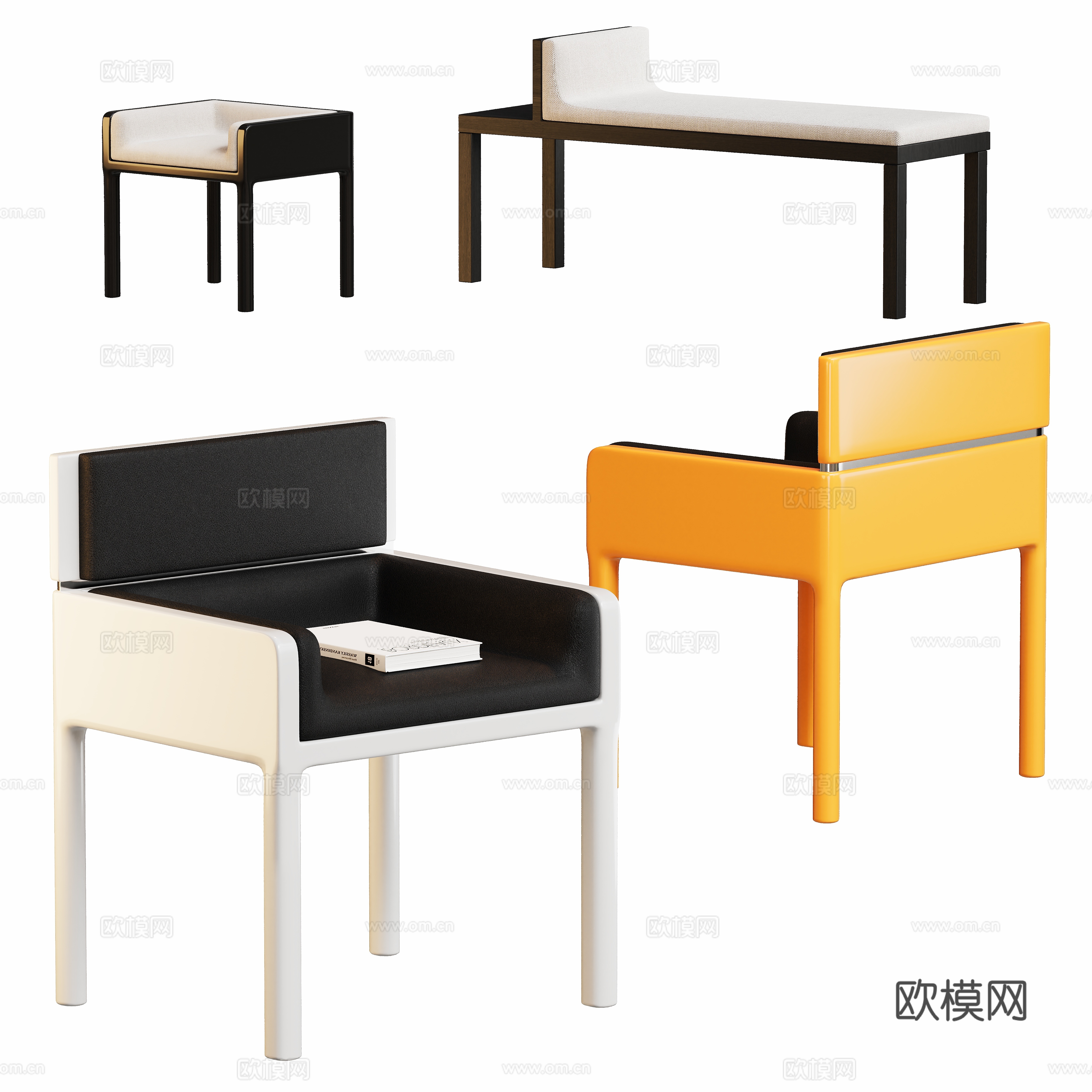 Modern minimalist chair stool combination 3d model