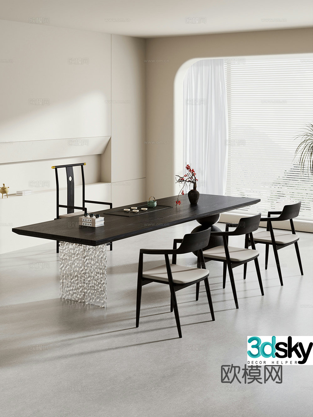 Creamy large plate table tea table and chair combination tea table tea table tea room tea table balcony tea table 3D model