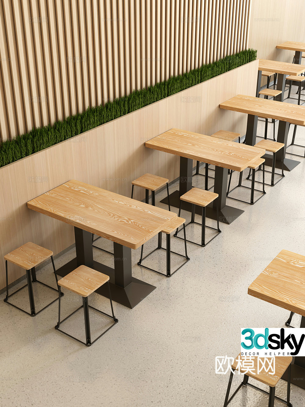 Commercial restaurant Dining table and chair combination Solid wood dining table hanging paintings Decoration 3D model