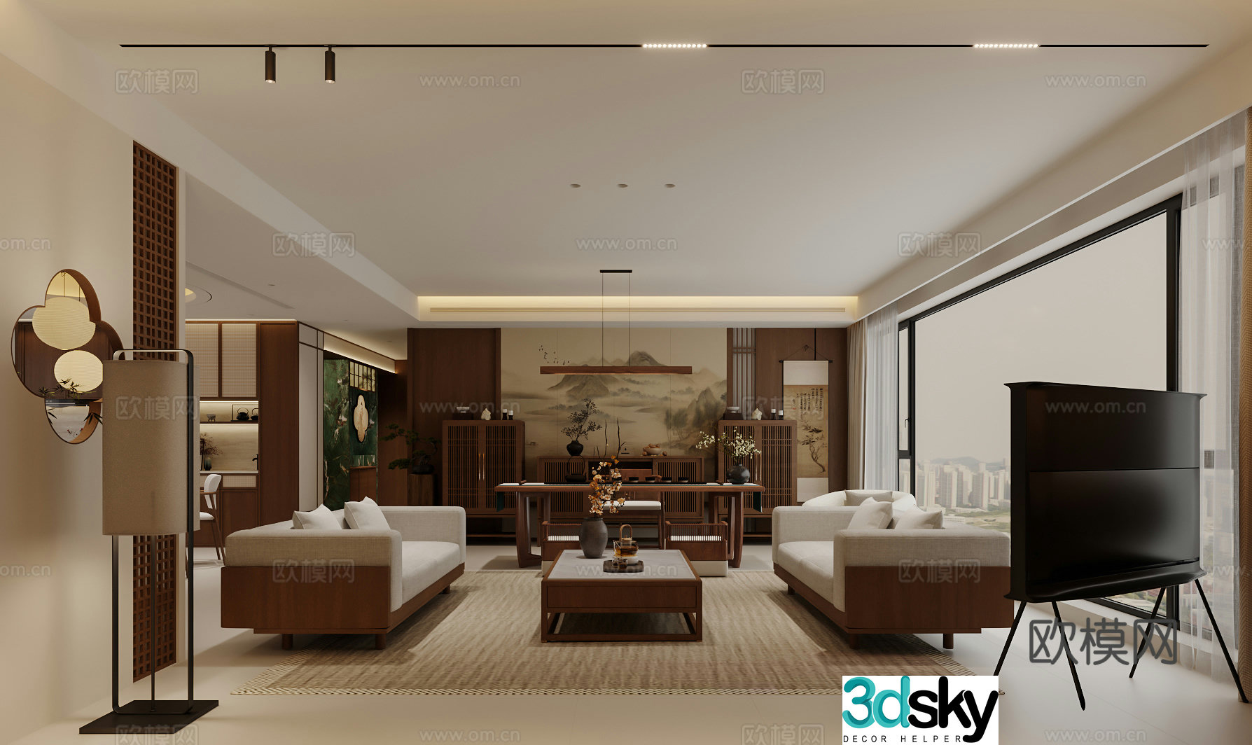 New Chinese style Song style aesthetics Living and dining room 3D model