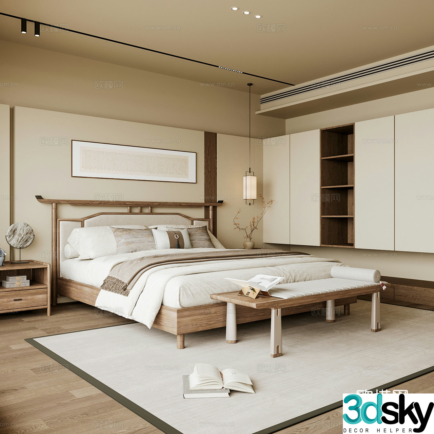 New Chinese style home bedroom Song family aesthetic bedroom Song style bedroom New Chinese style double bed New Chinese 3D model