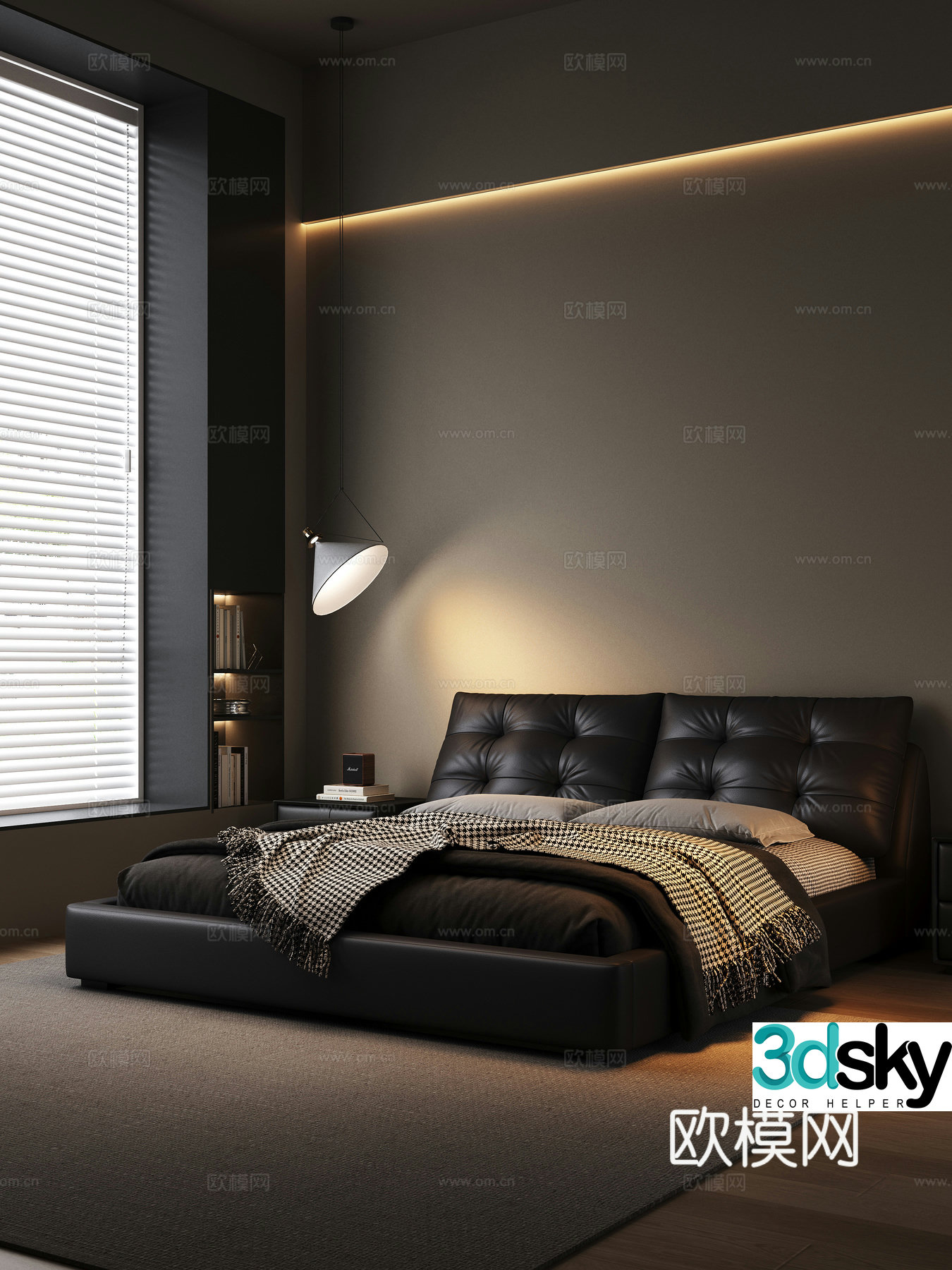 Italian minimalist bedroom double bed 3d model