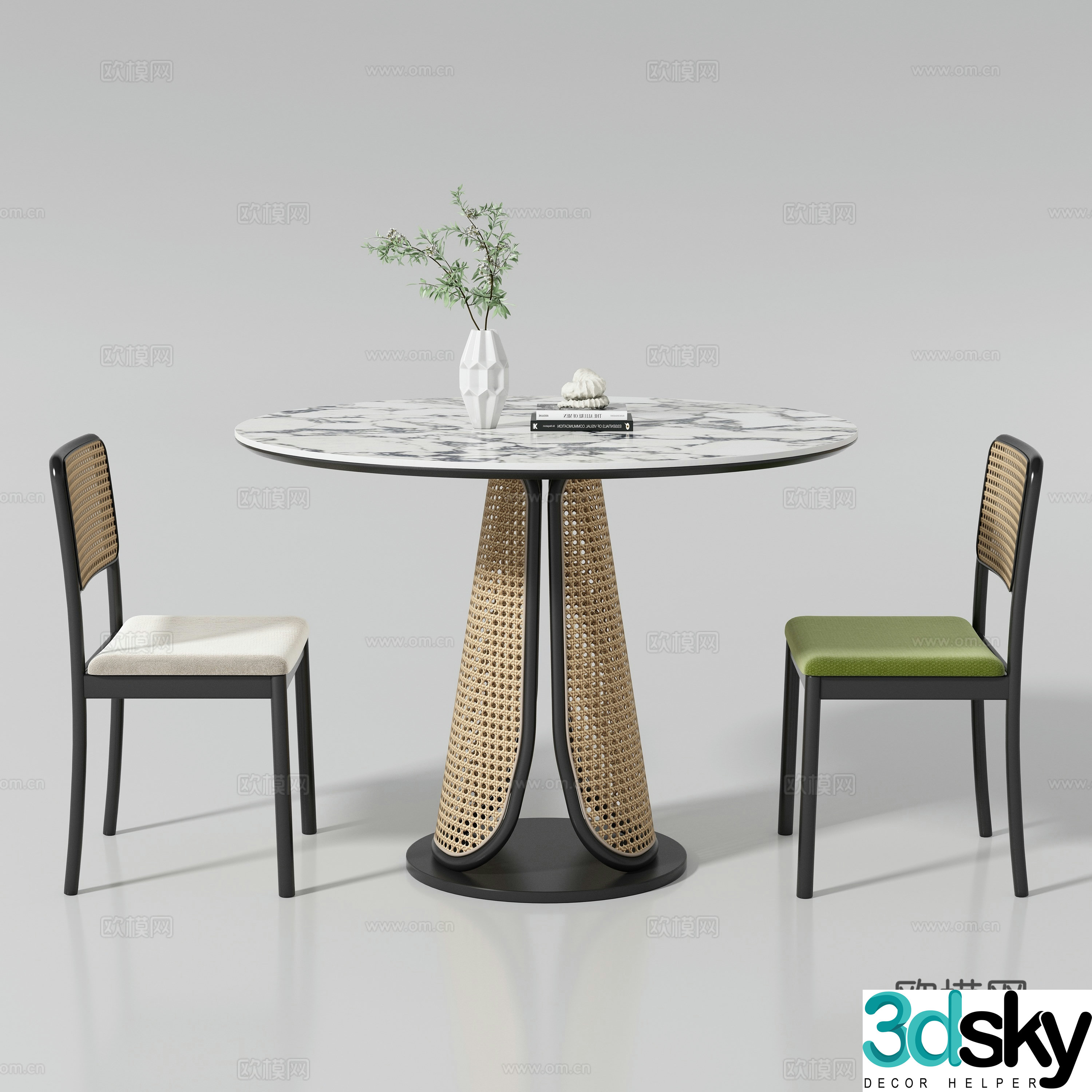 Medium style dining table and chair 3D model