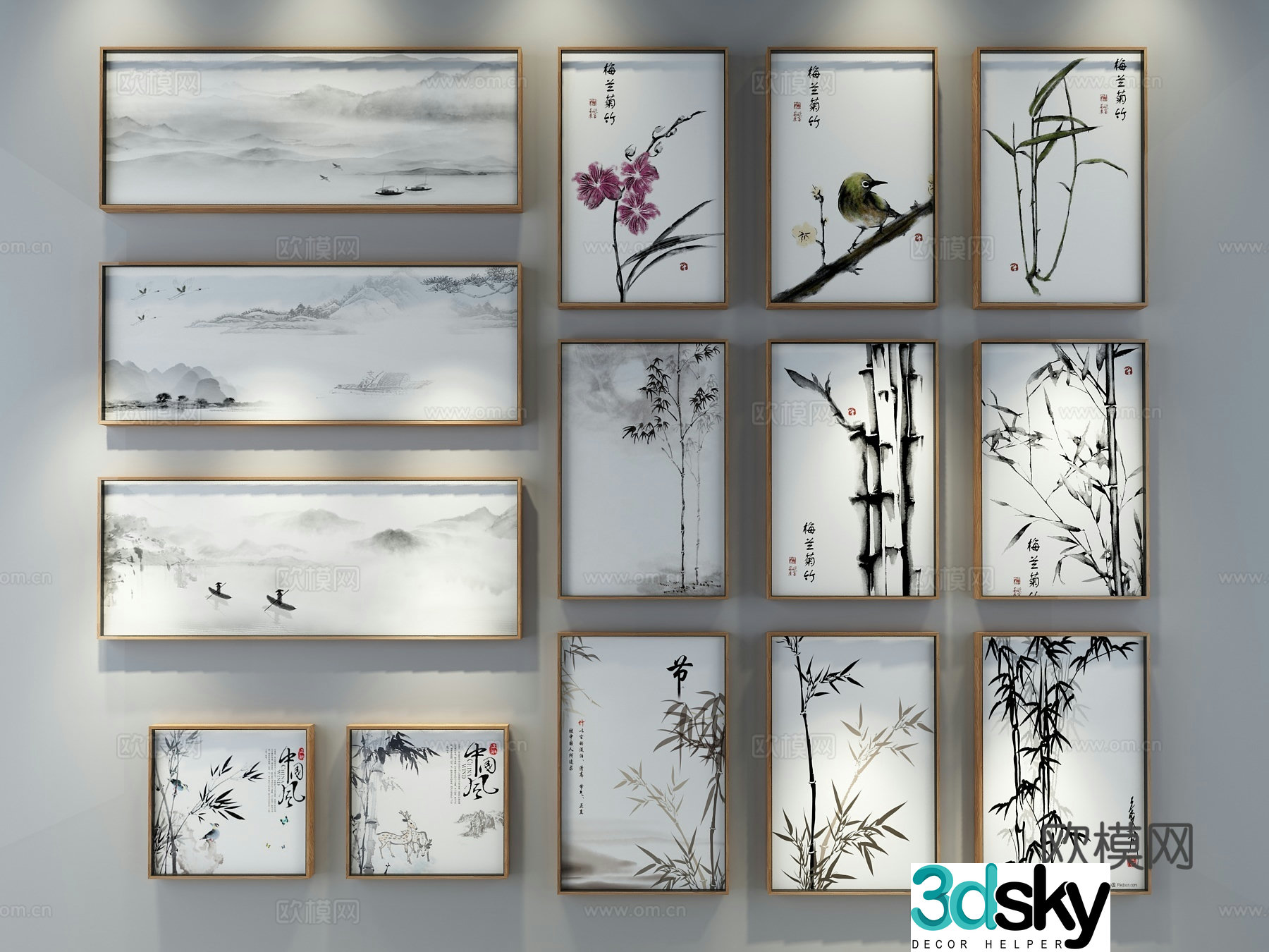 New Chinese style decorative painting 3D model