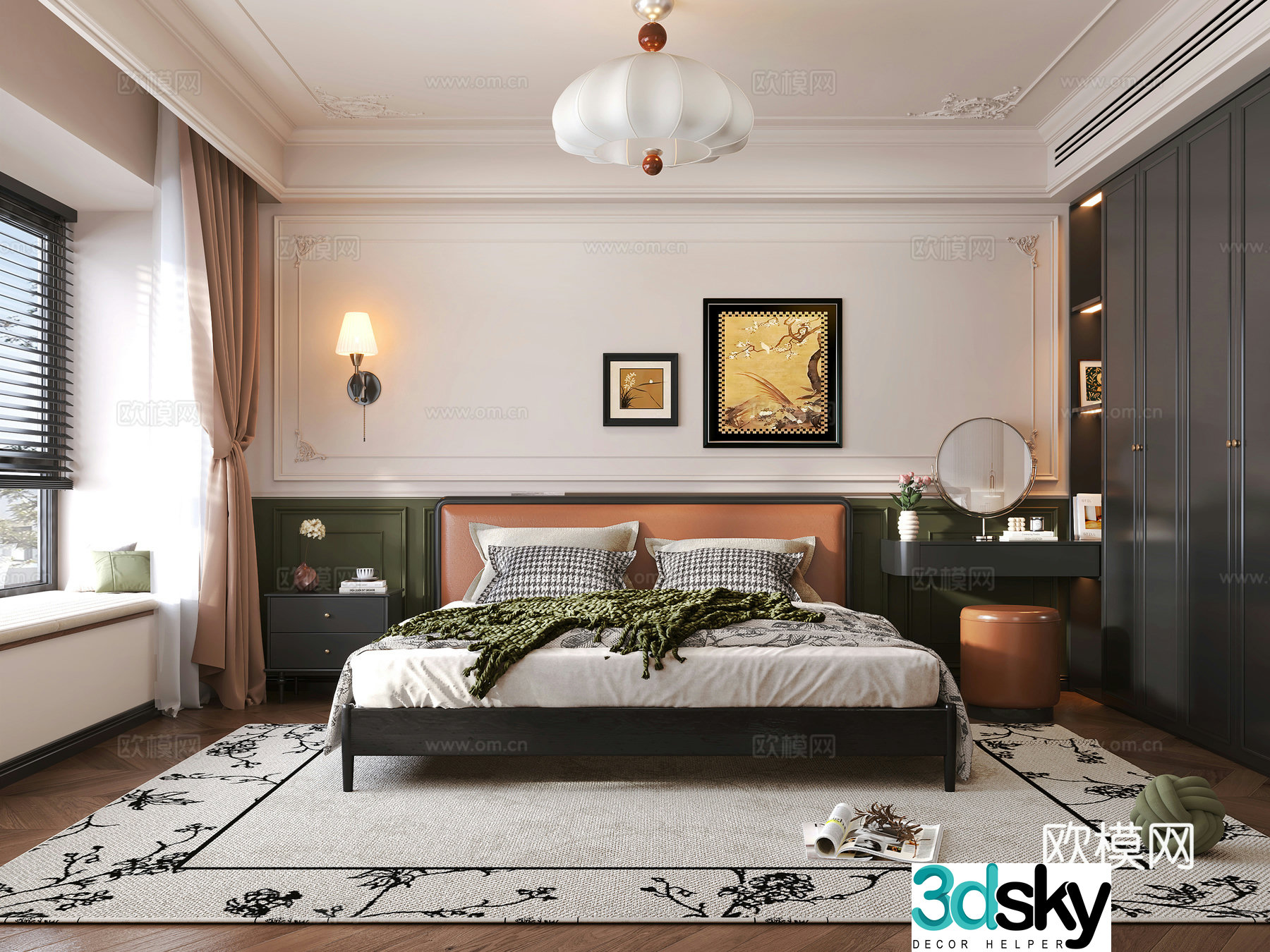 French medieval home bedroom French medieval style double bed bed nightstand dressing table wardrobe 3d model