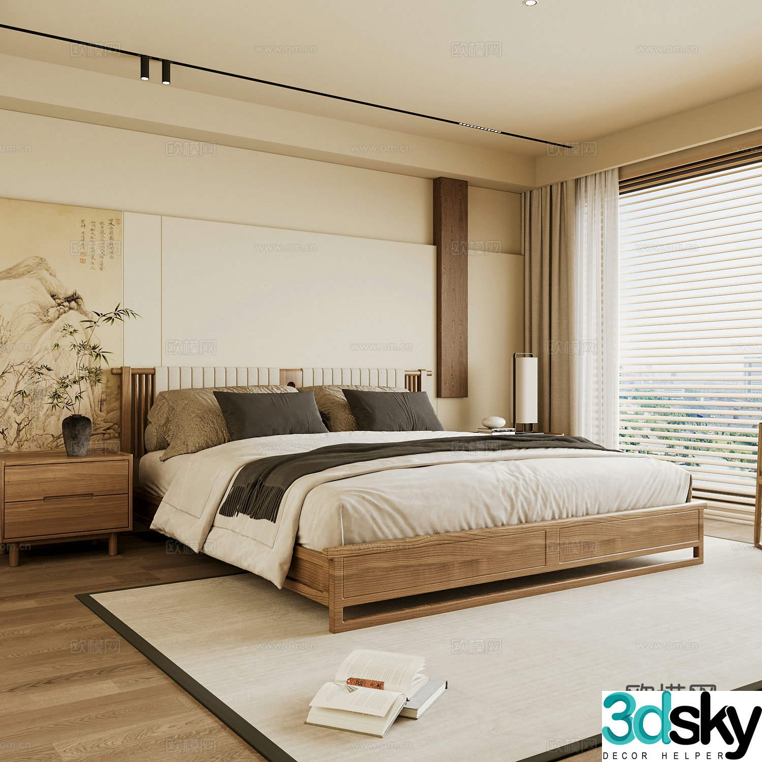 New Chinese style home bedroom Song family aesthetic bedroom Song style bedroom New Chinese style double bed New Chinese 3D model