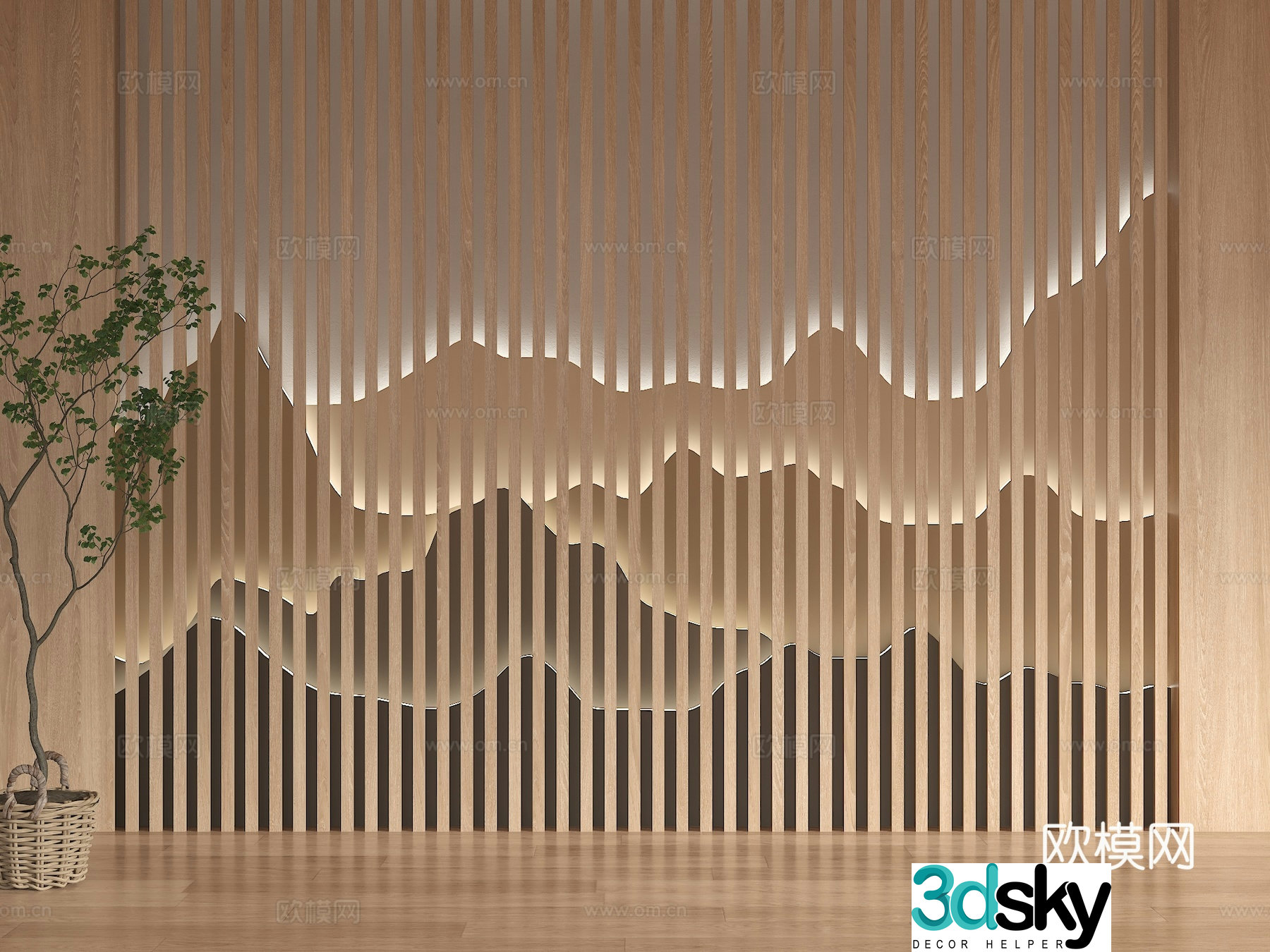 New Chinese style grille background wall landscape grille landscape grille background wall corrugated grille landscape wall 3D model