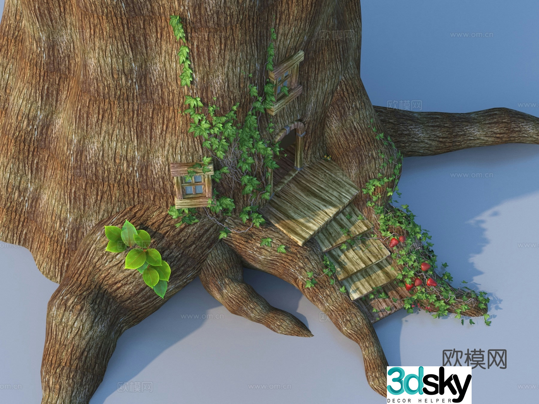 Big tree stump cartoon scene 3d model