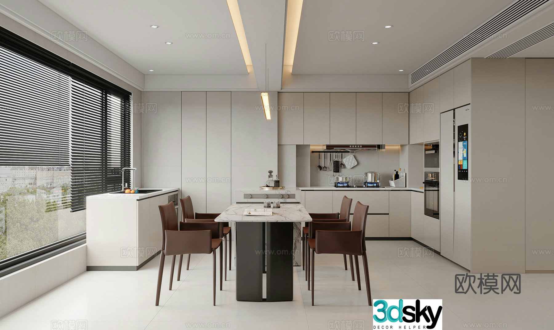 Modern restaurant Open kitchen Western kitchen island living room dining room simple 3d model