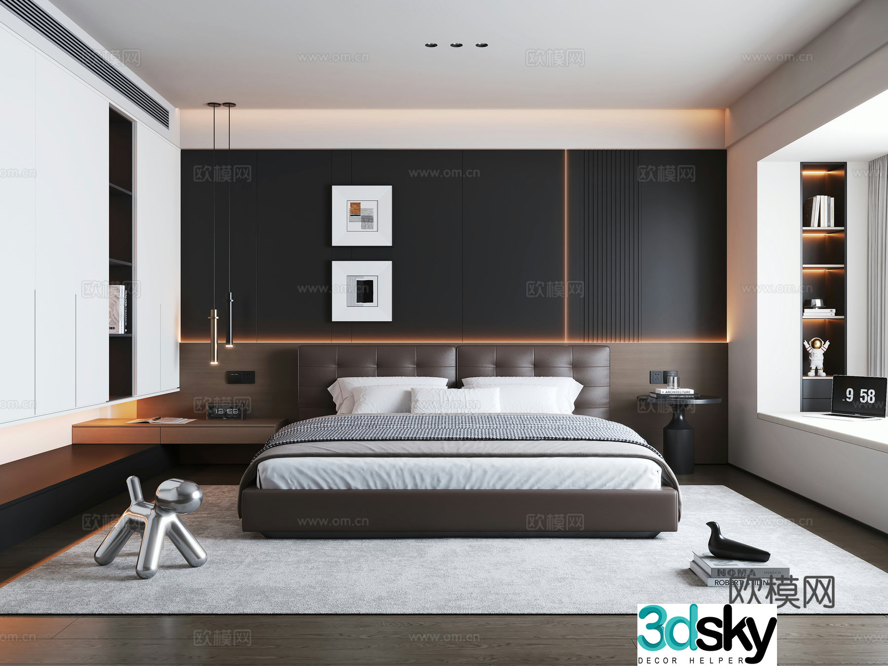 Italian light luxury home bedroom Italian light luxury double bed side table wardrobe bedside chandeliers Bedroom 3D model