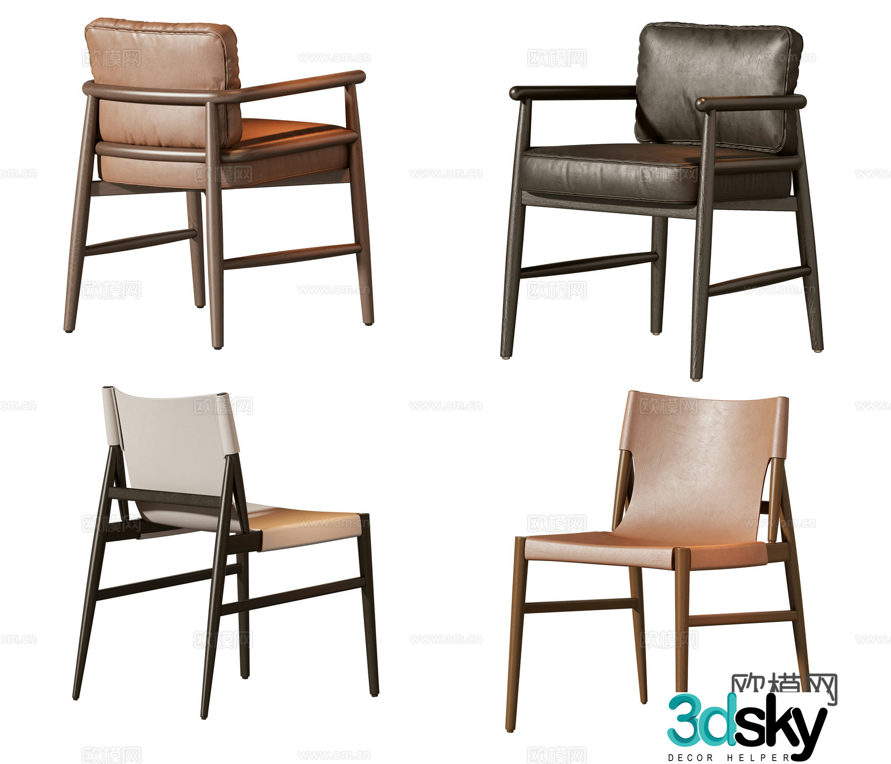 New Chinese style single chair dining chair 3D model