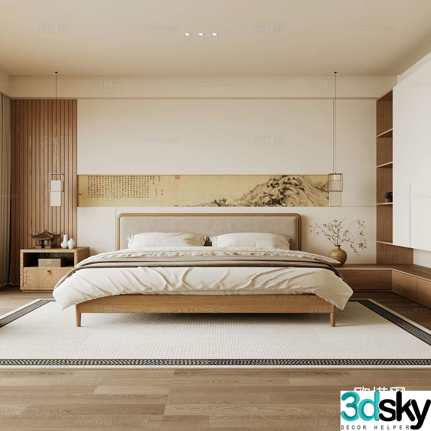 New Chinese style home bedroom Song family aesthetic bedroom Song style bedroom New Chinese style double bed 3D model