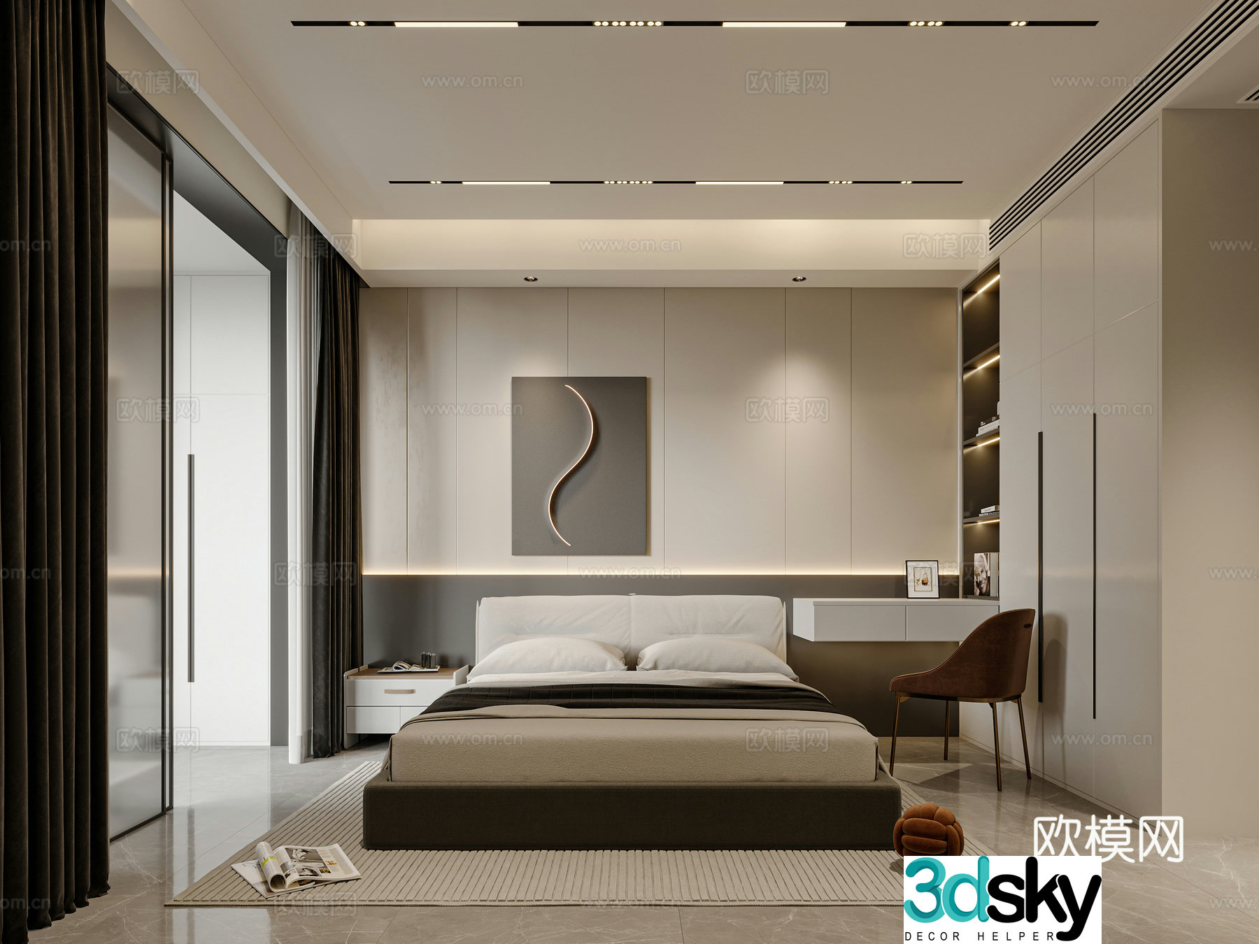 Modern bedroom black and white gray bedroom 3d model