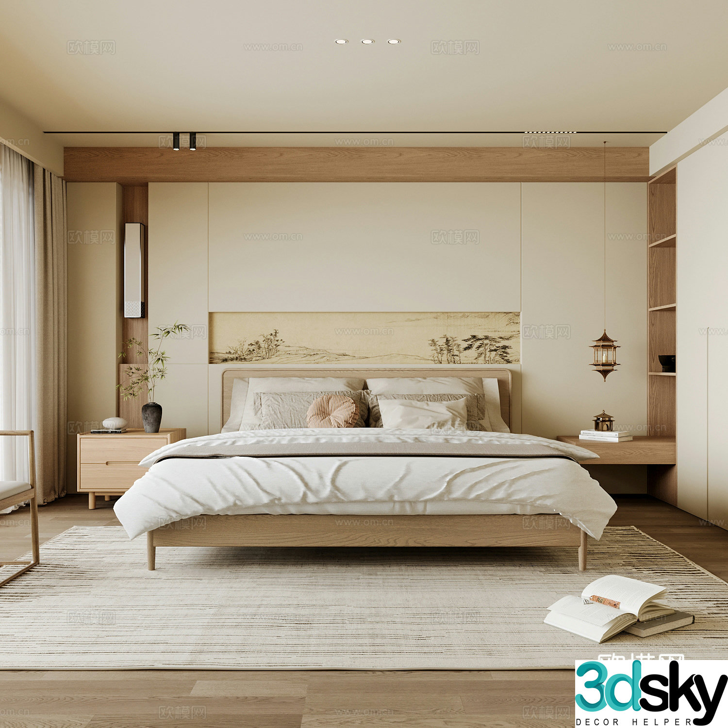 New Chinese style home bedroom Song family aesthetic bedroom Song style bedroom New Chinese style double bed 3D model