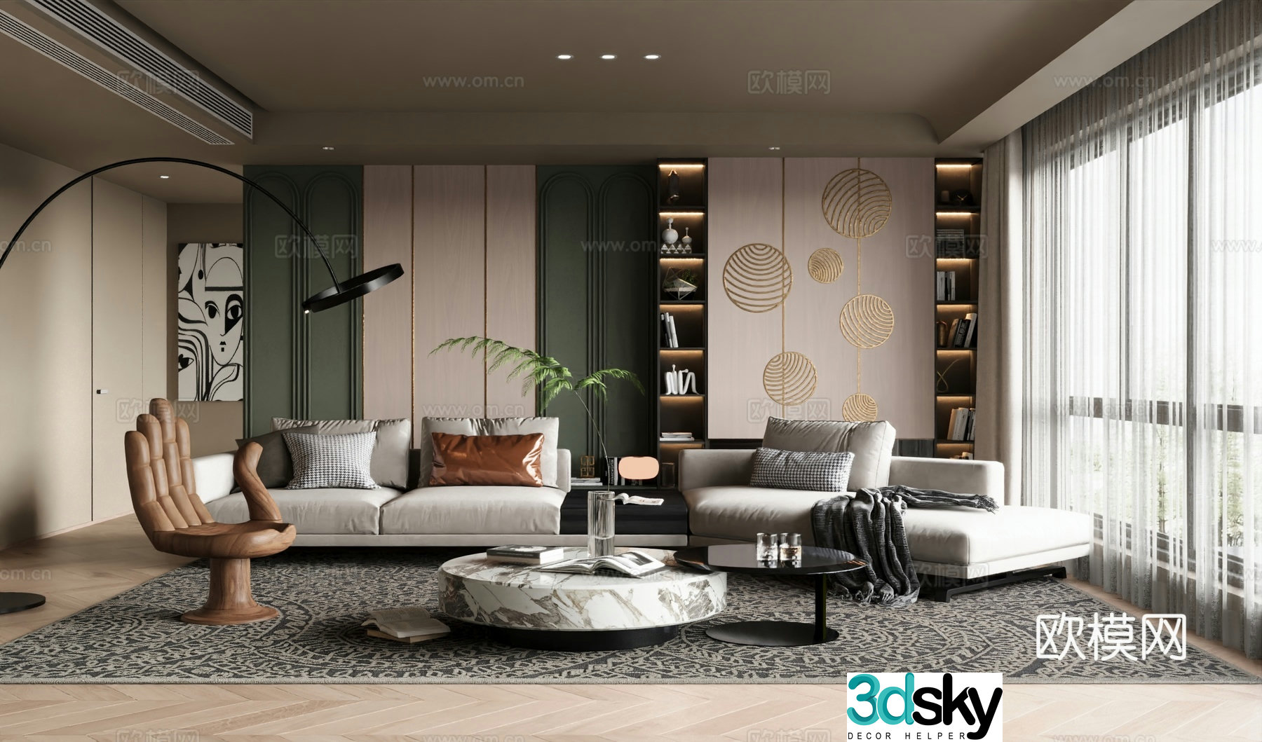 Modern medieval home living room sofa and coffee table combination decorative cabinet 3D model