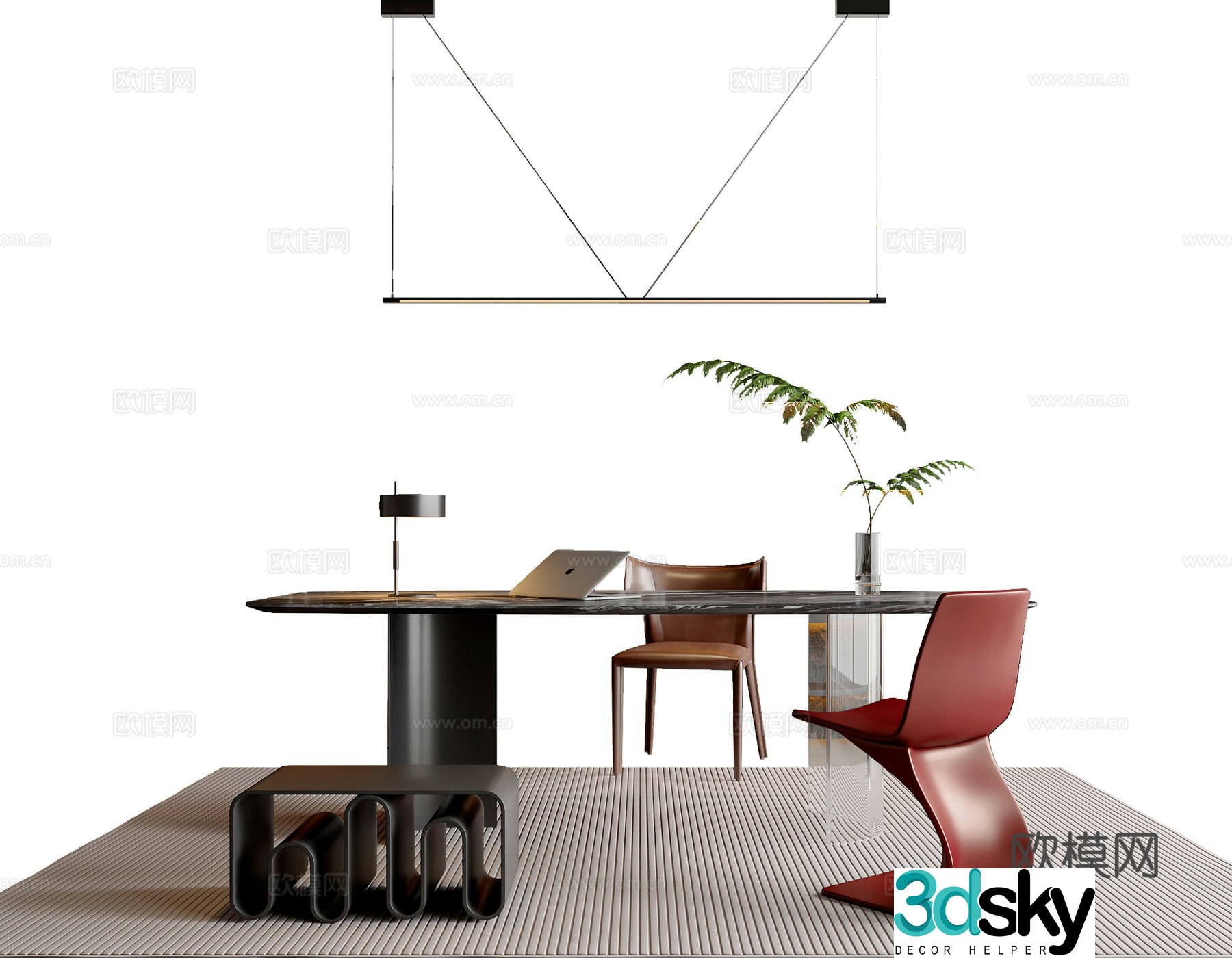 Modern Italian desk and chair combination Alec single chair chandelier desk decoration ornament pier 3d model