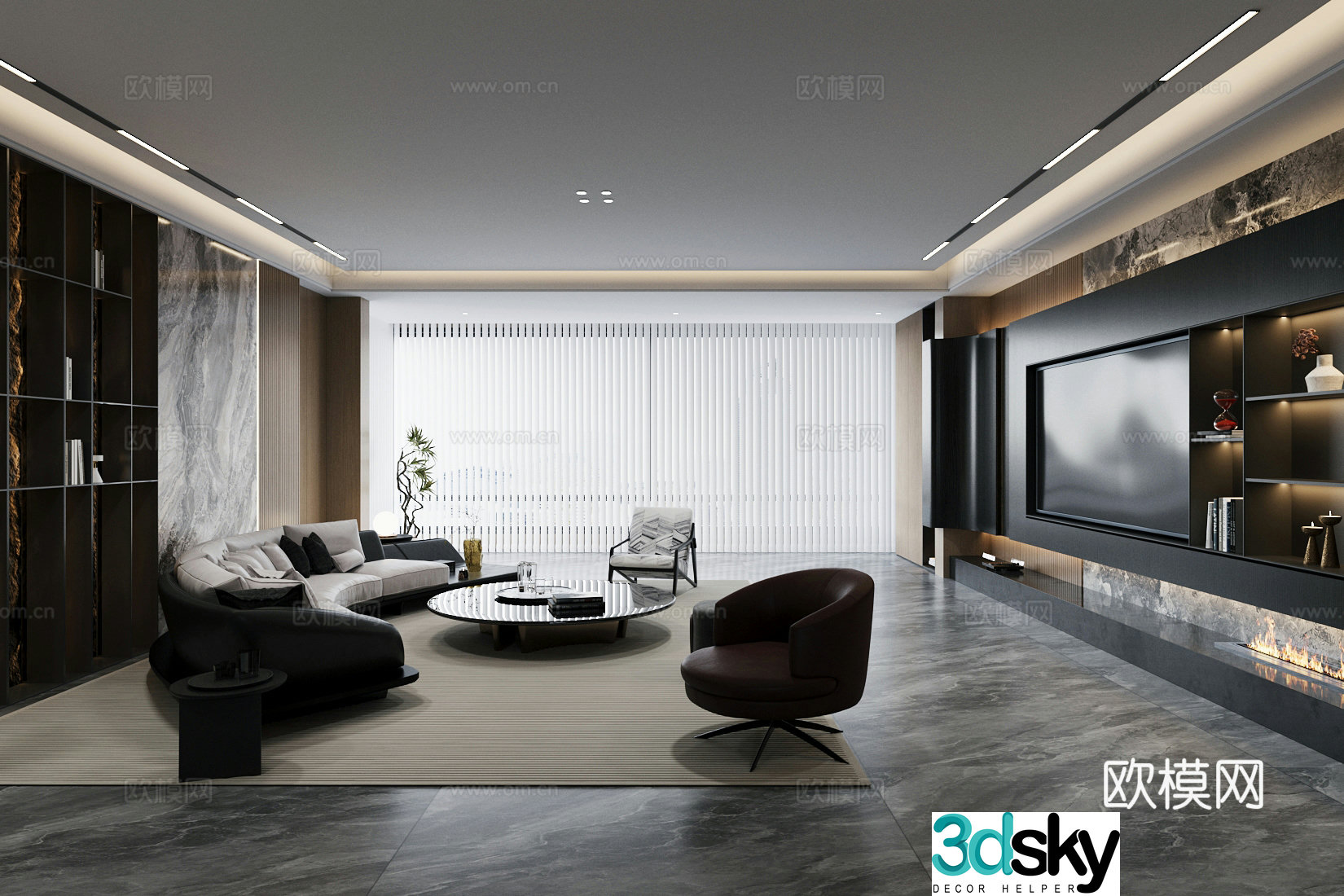 Modern living room light luxury living room Italian living room sofa coffee table combination leather multi-person sofa 3D model