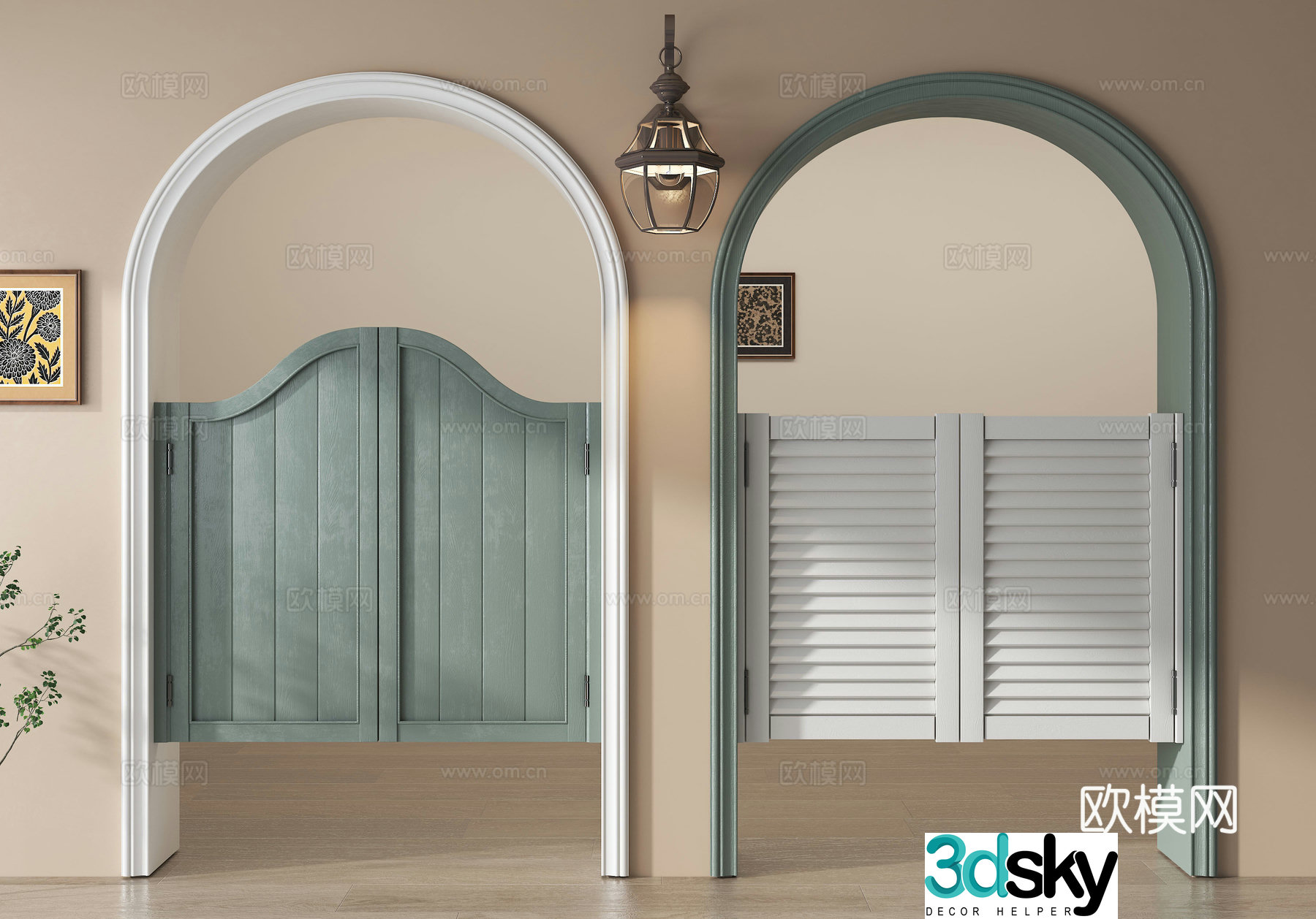 Mediterranean pastoral style denim door half waist door courtyard door fence door other door American cow 3d model