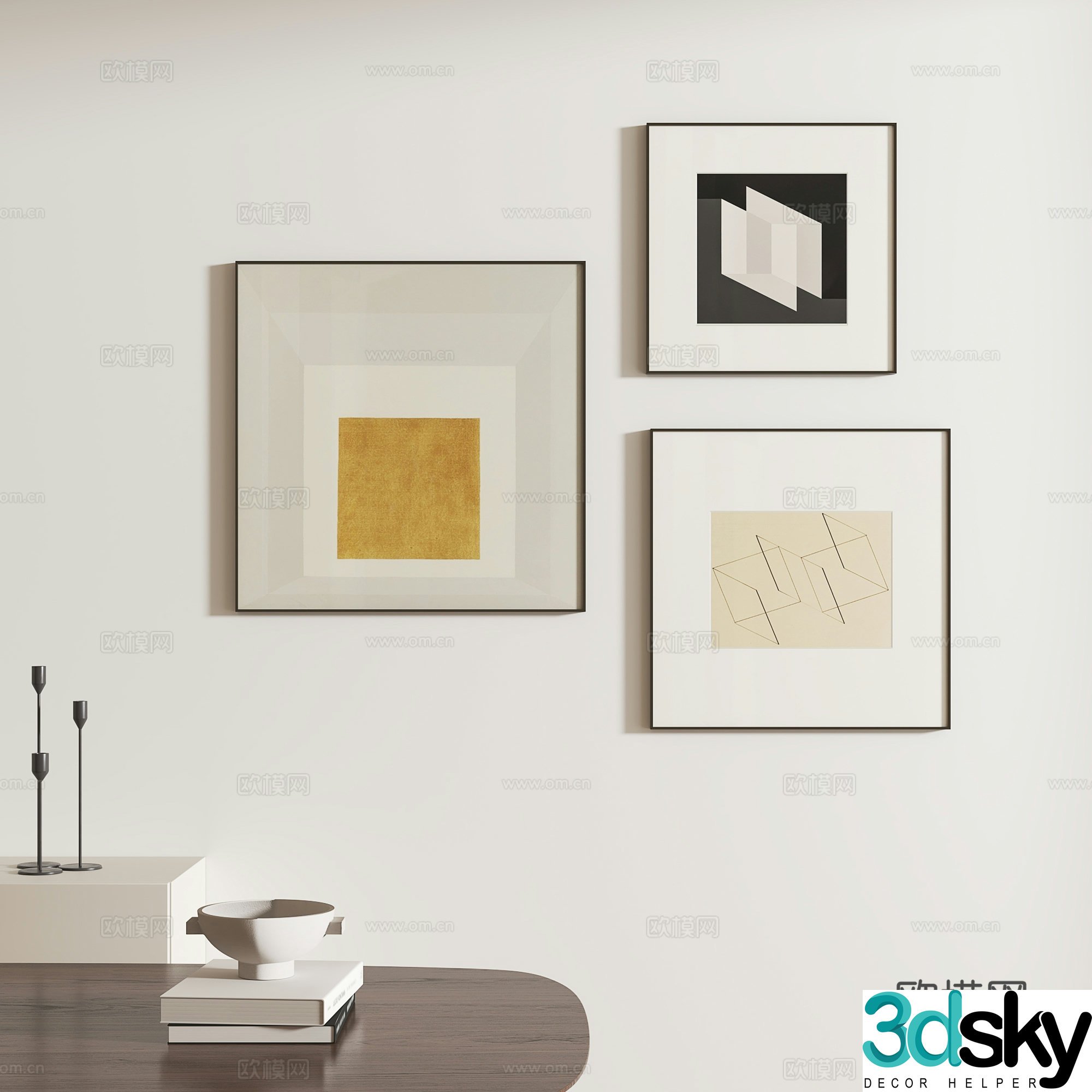 Modern abstract hanging painting combination 3d model