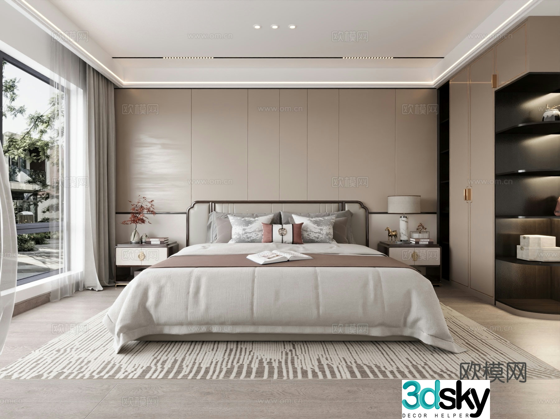 New Chinese style home bedroom master bedroom double bed wardrobe 3d model