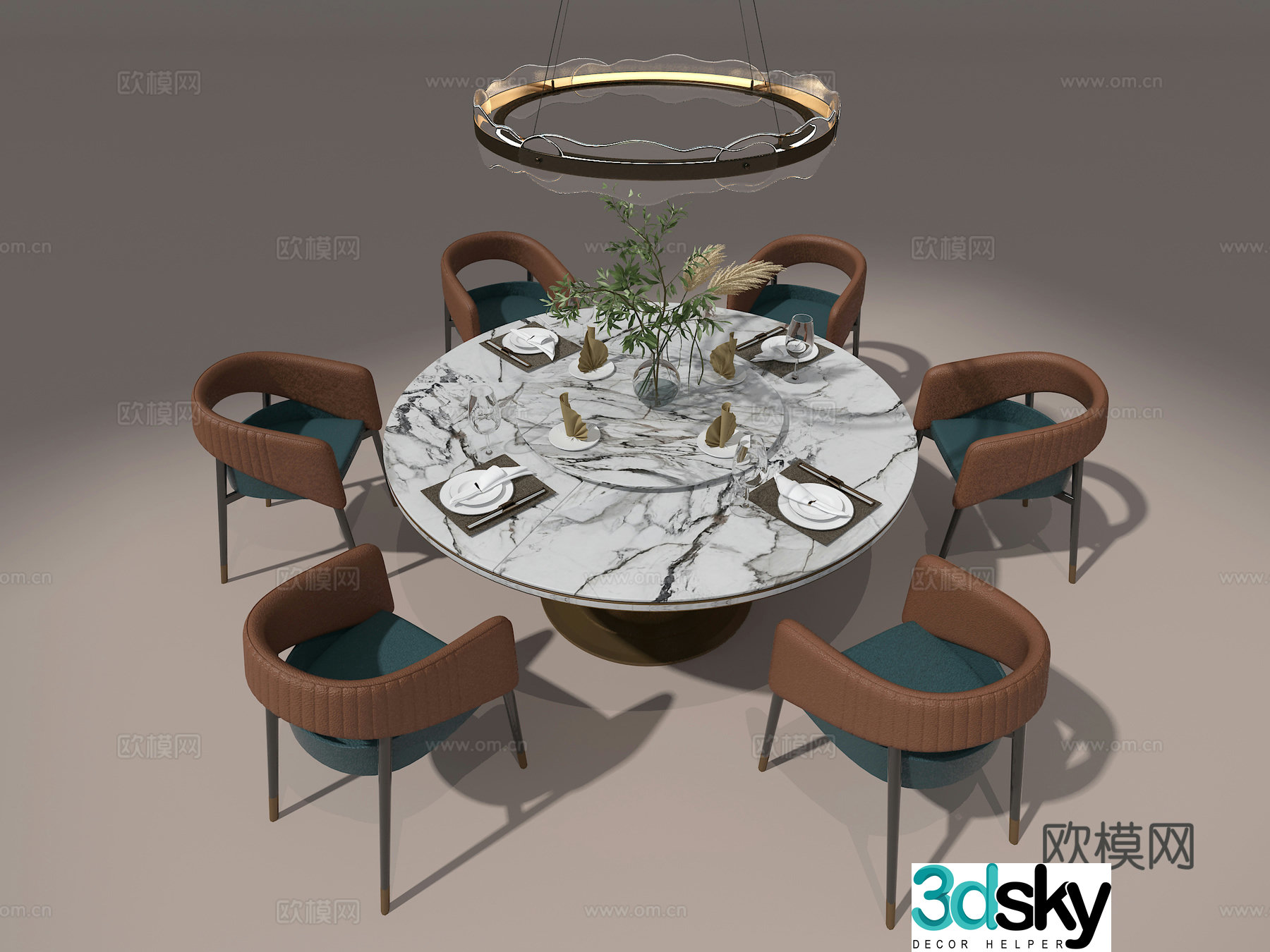 6 people dining table and chair 3d model