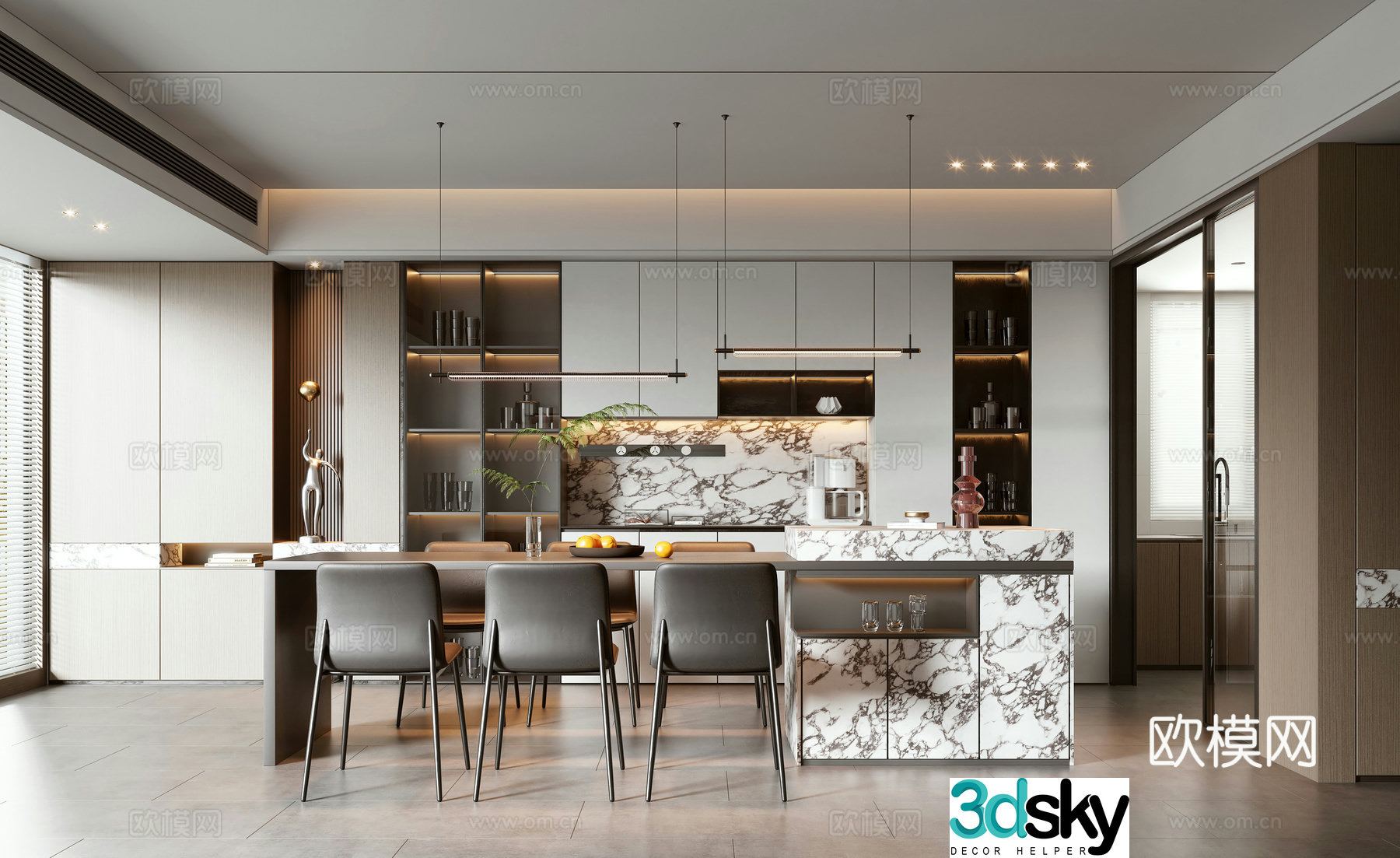 Modern light luxury kitchen restaurant 3d model