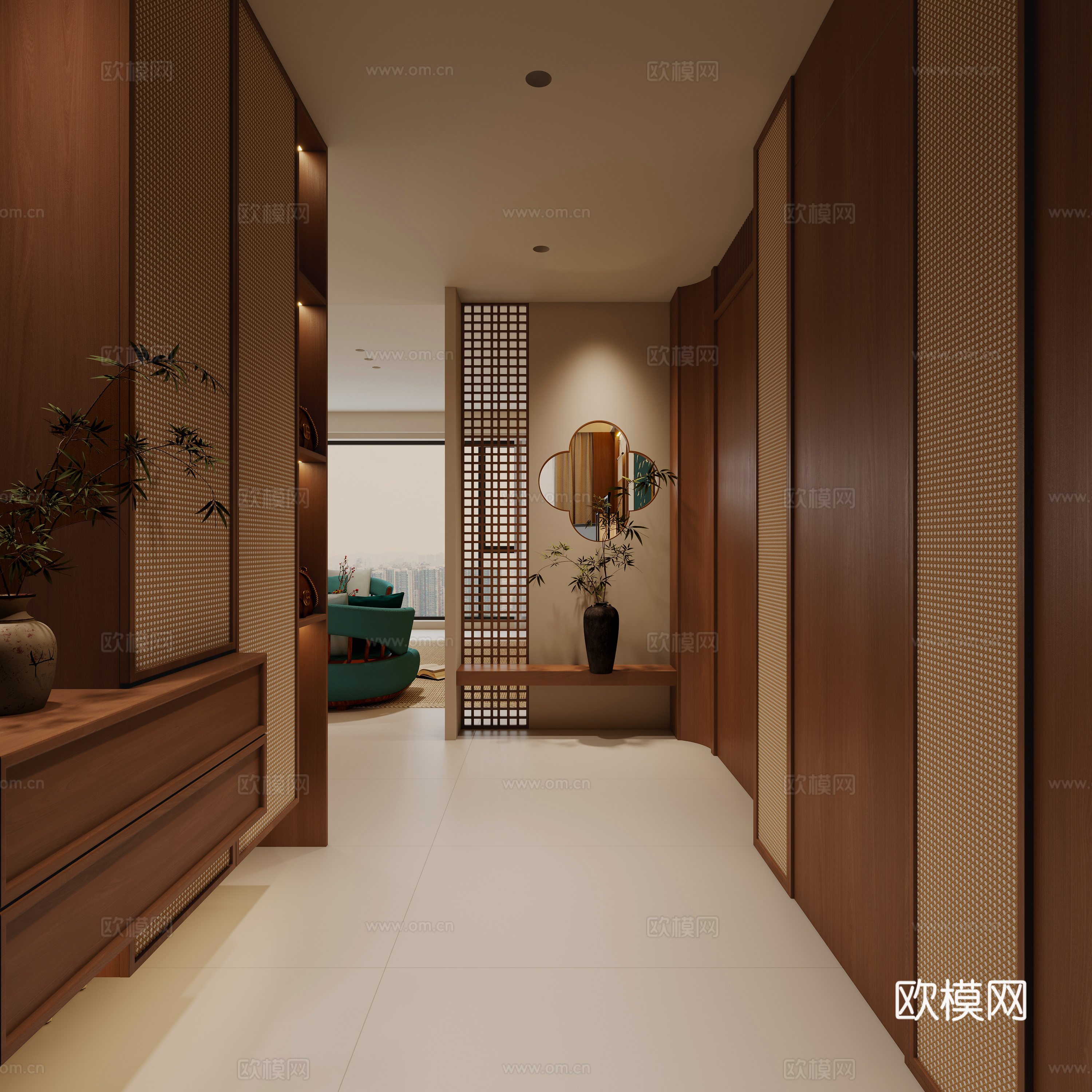 Song style entrance cabinet end viewing platform entrance door 3D model