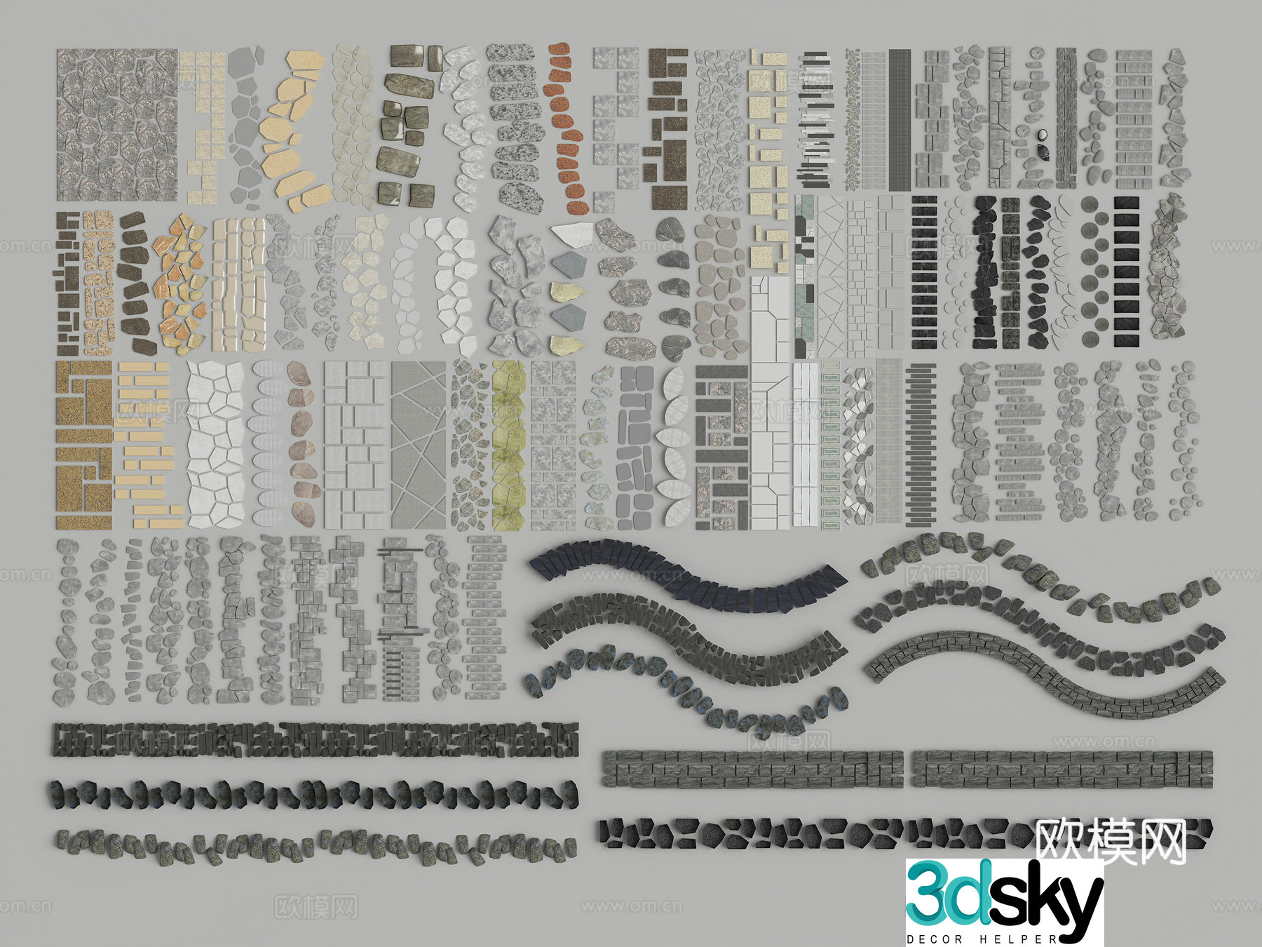 New Chinese modern landscape Chinese garden slab bluestone path courtyard slab gravel paving 3D model