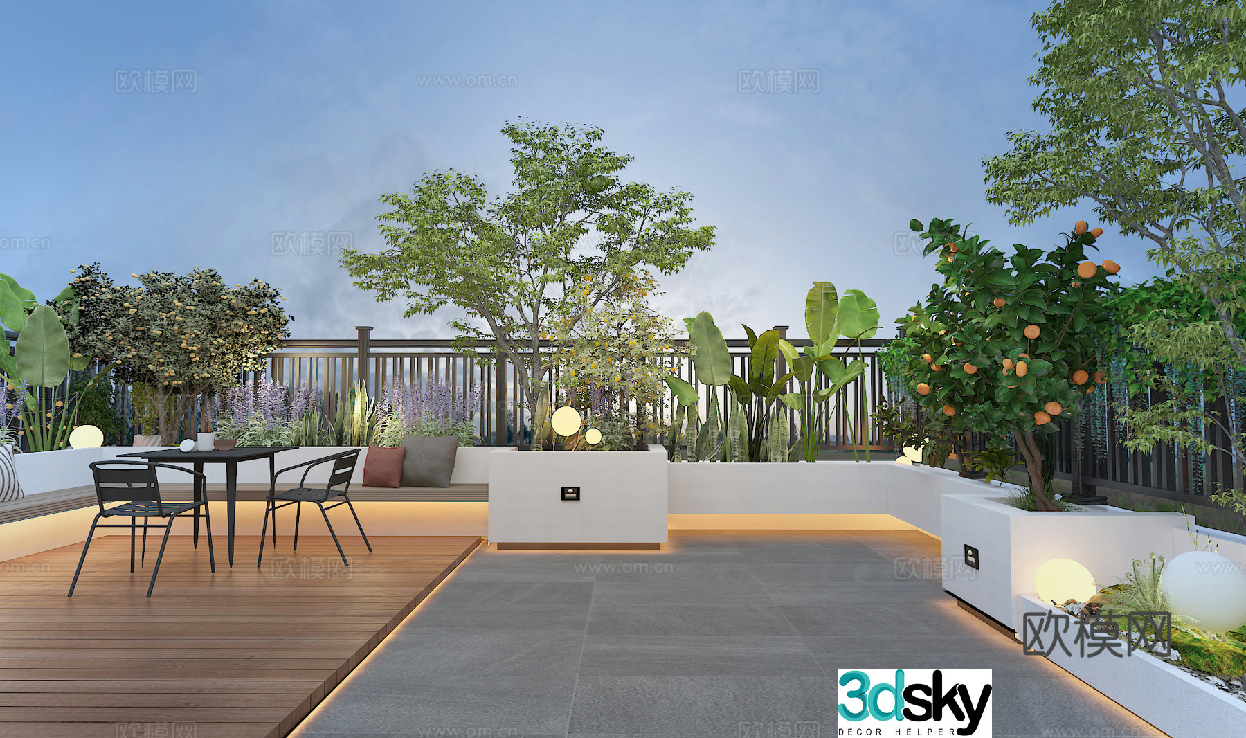 Roof garden Villa garden Sunroom Plant Bird of Paradise Fruit Tree 3d Model