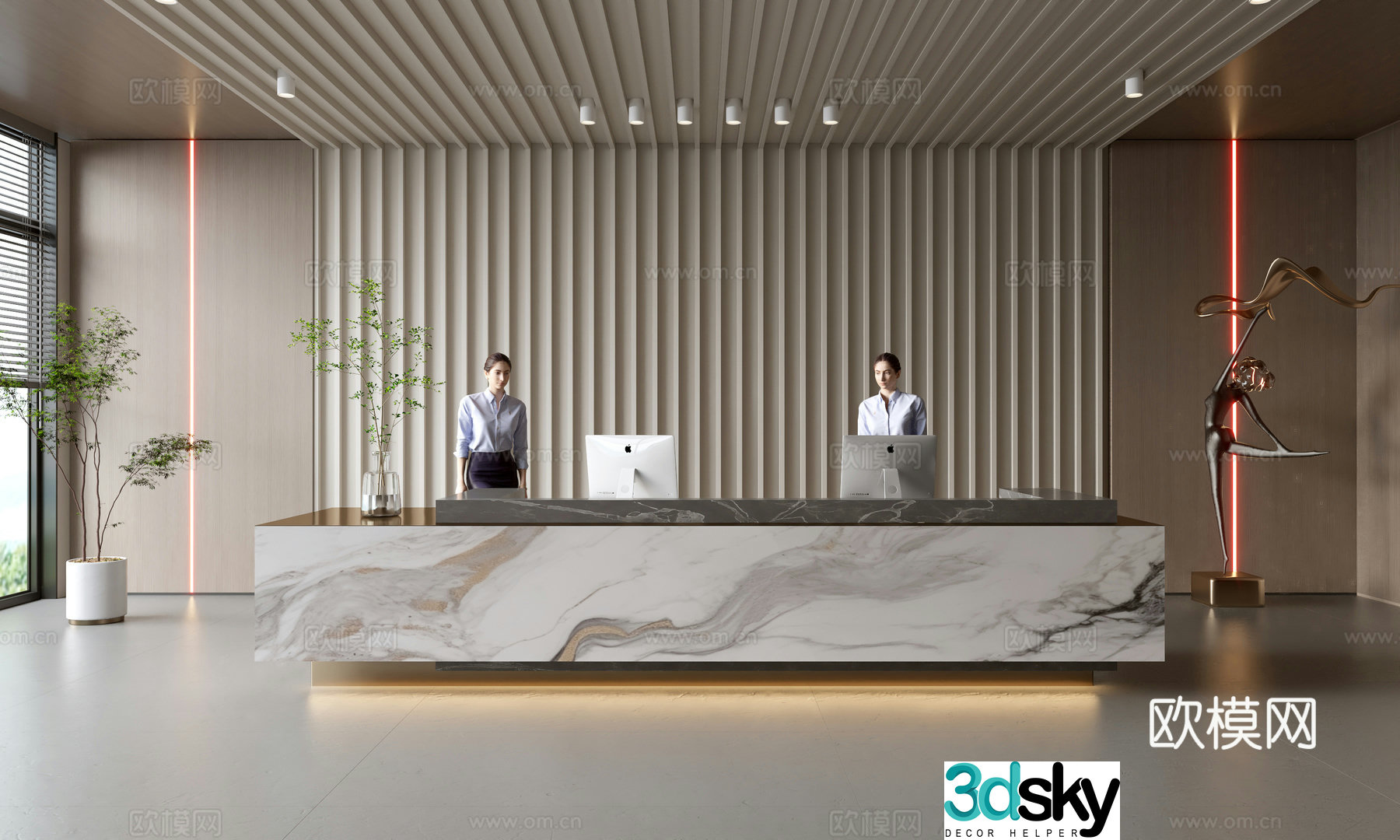 Modern company front desk reception area bar reception desk service desk company front desk background 3D model