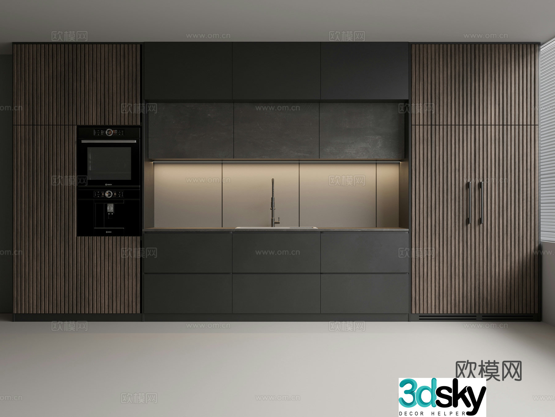 Solid wood sideboard Solid wood cabinet Solid wood cabinet Faucet Sink Oven Direct drinker 3D model