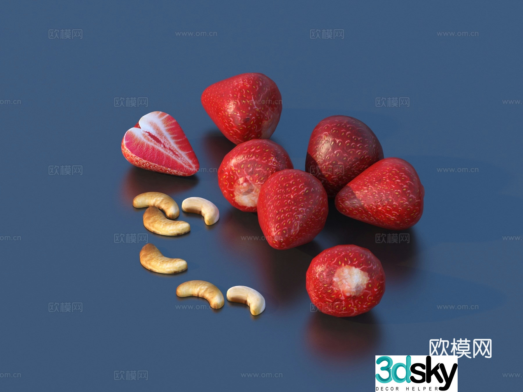 Pistachio Strawberry Fruit 3D Model