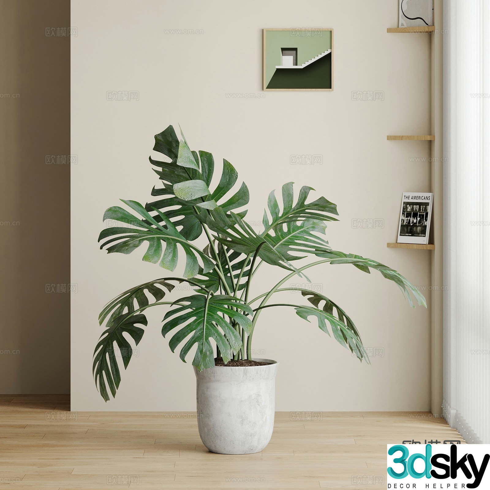 Modern green plant potted monstera 3D model
