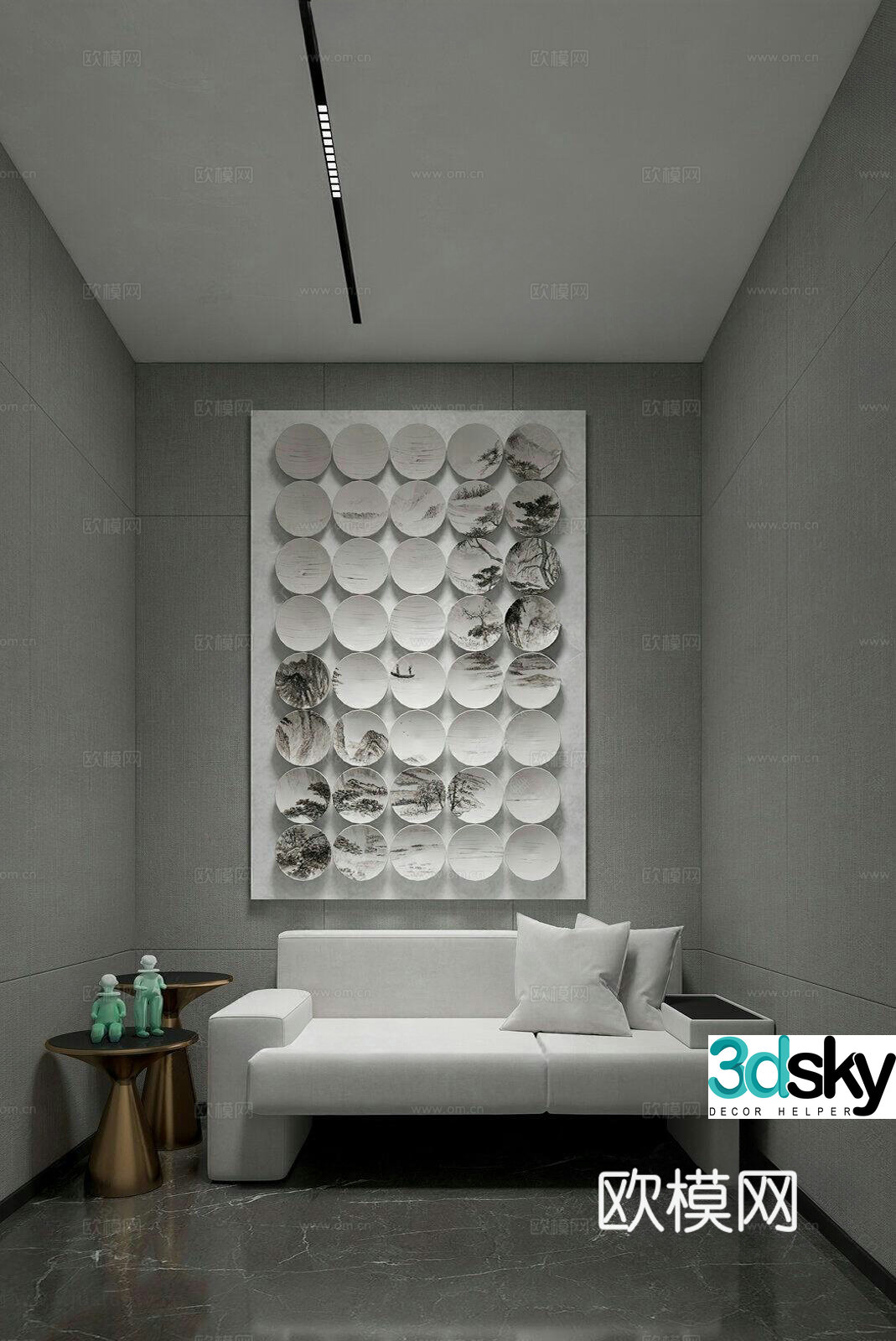 Modern sales office reception room sofa combination art painting 3d model