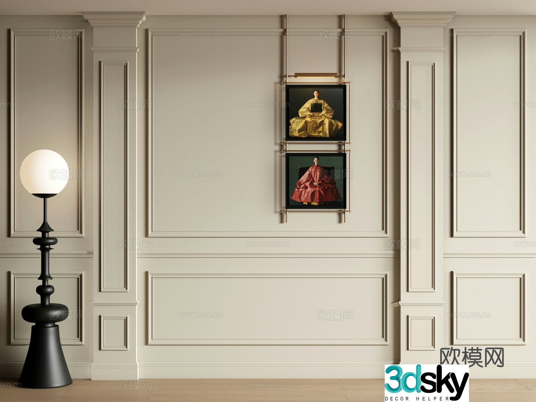 French wainscoting wainscoting wainscoting plaster line background wall 3d model