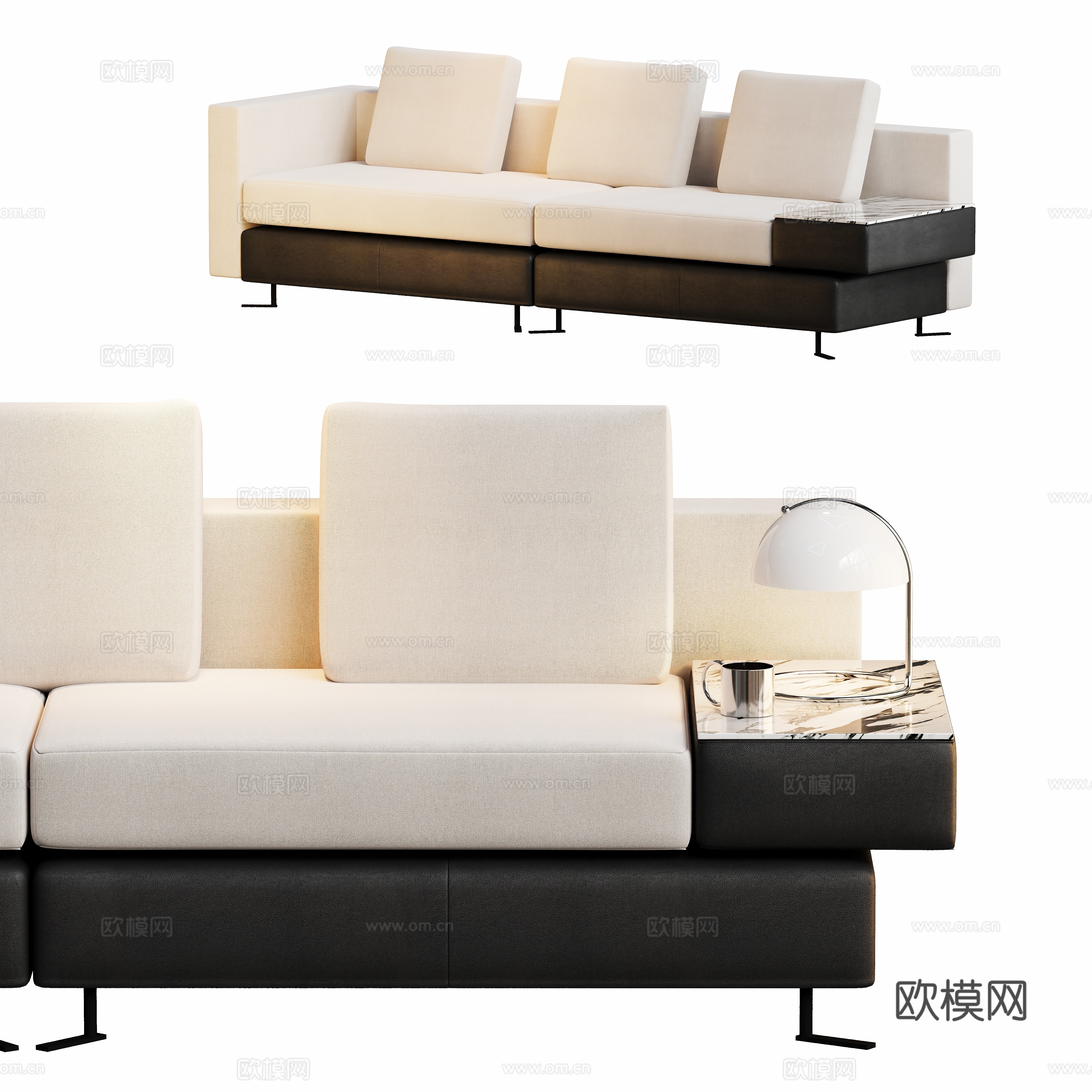 Modern straight three-person sofa 3D model
