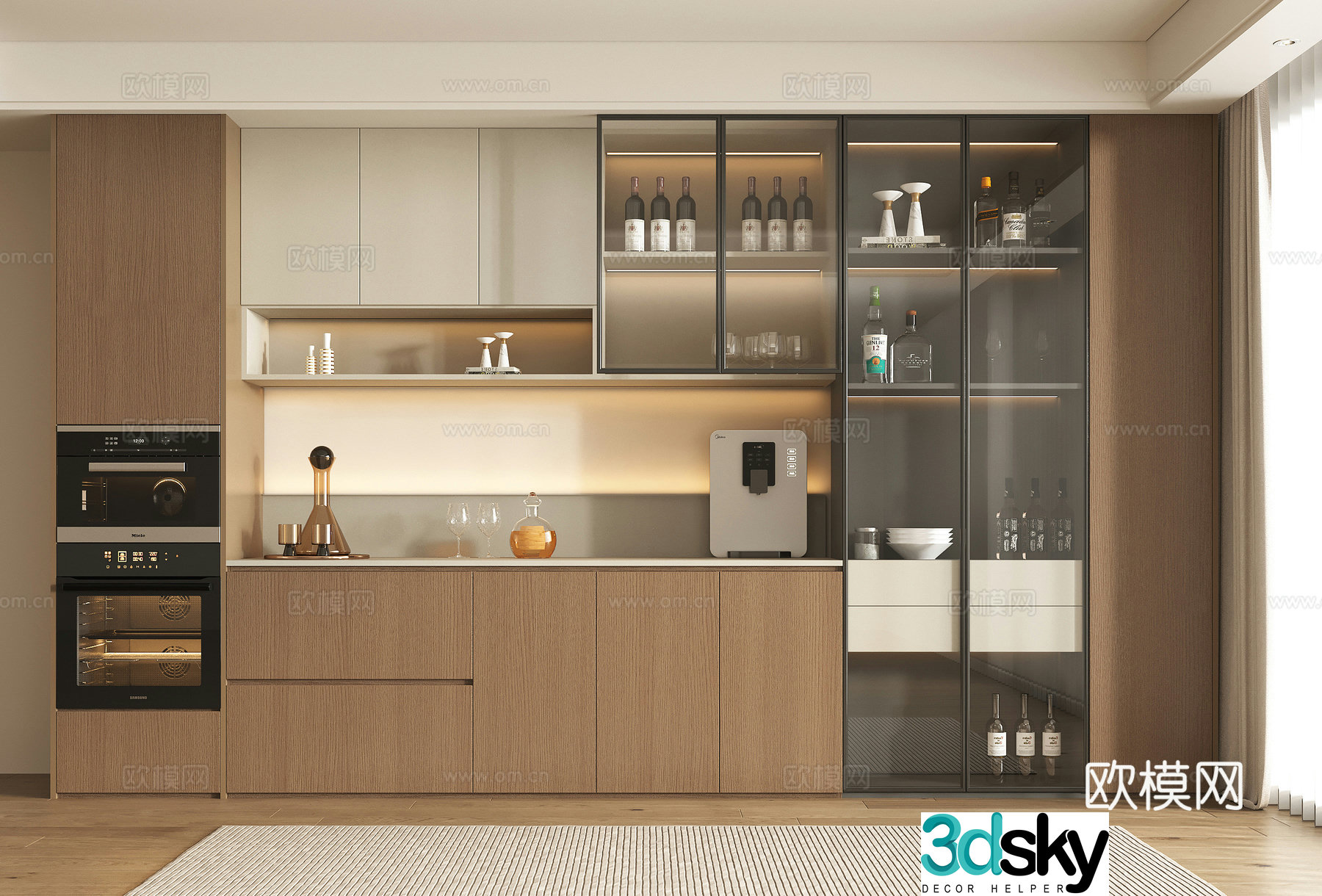 Modern medieval wine cabinet sideboard decorative cabinet semi-open 3D model
