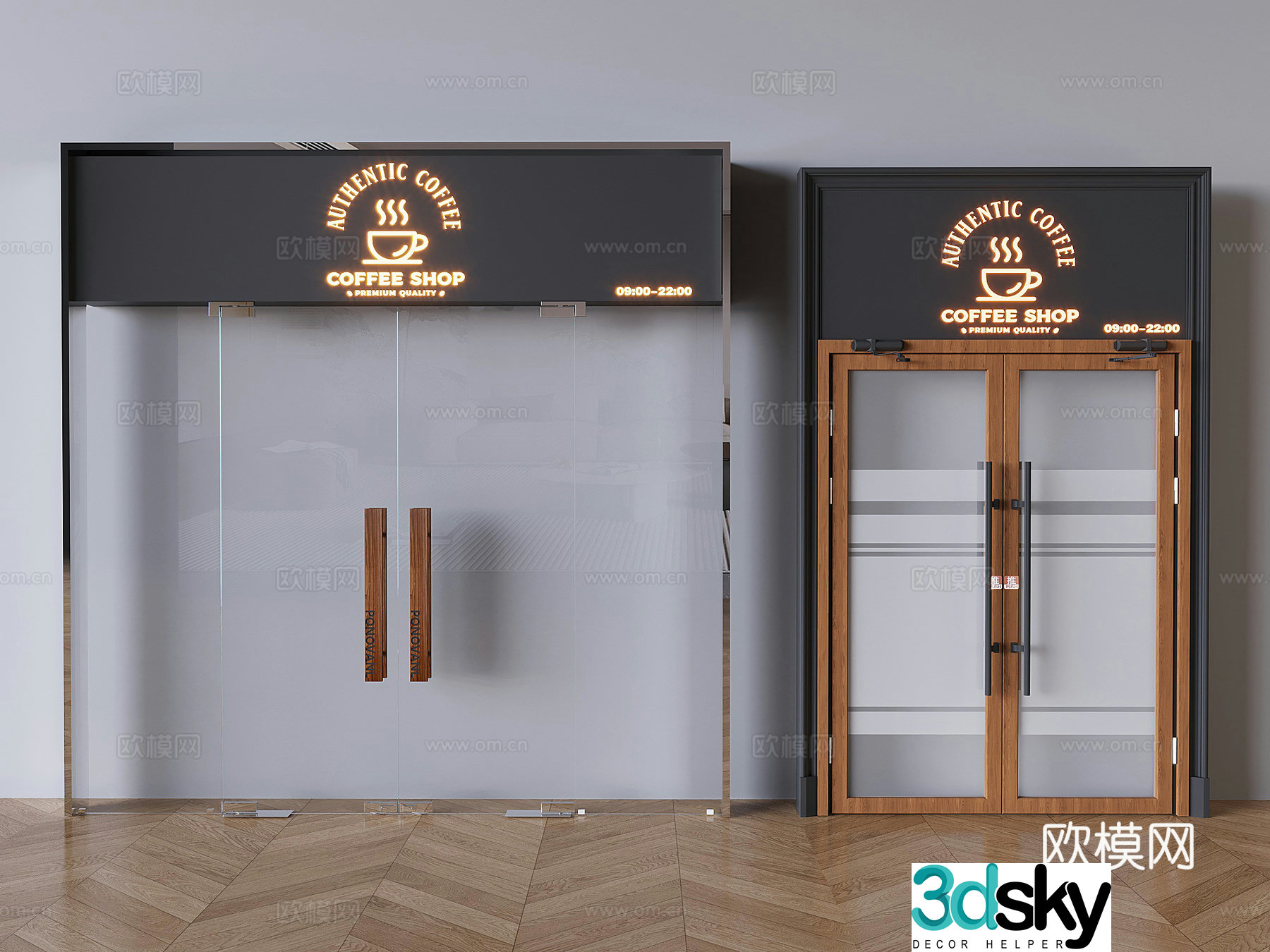 Coffee shop glass double door 3D model