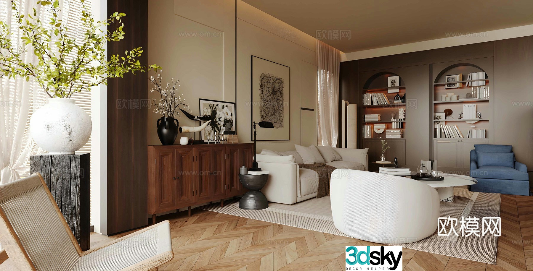 Medium style living room Retro style living room No owner light living room Fabric sofa Medium style sofa coffee table 3D model